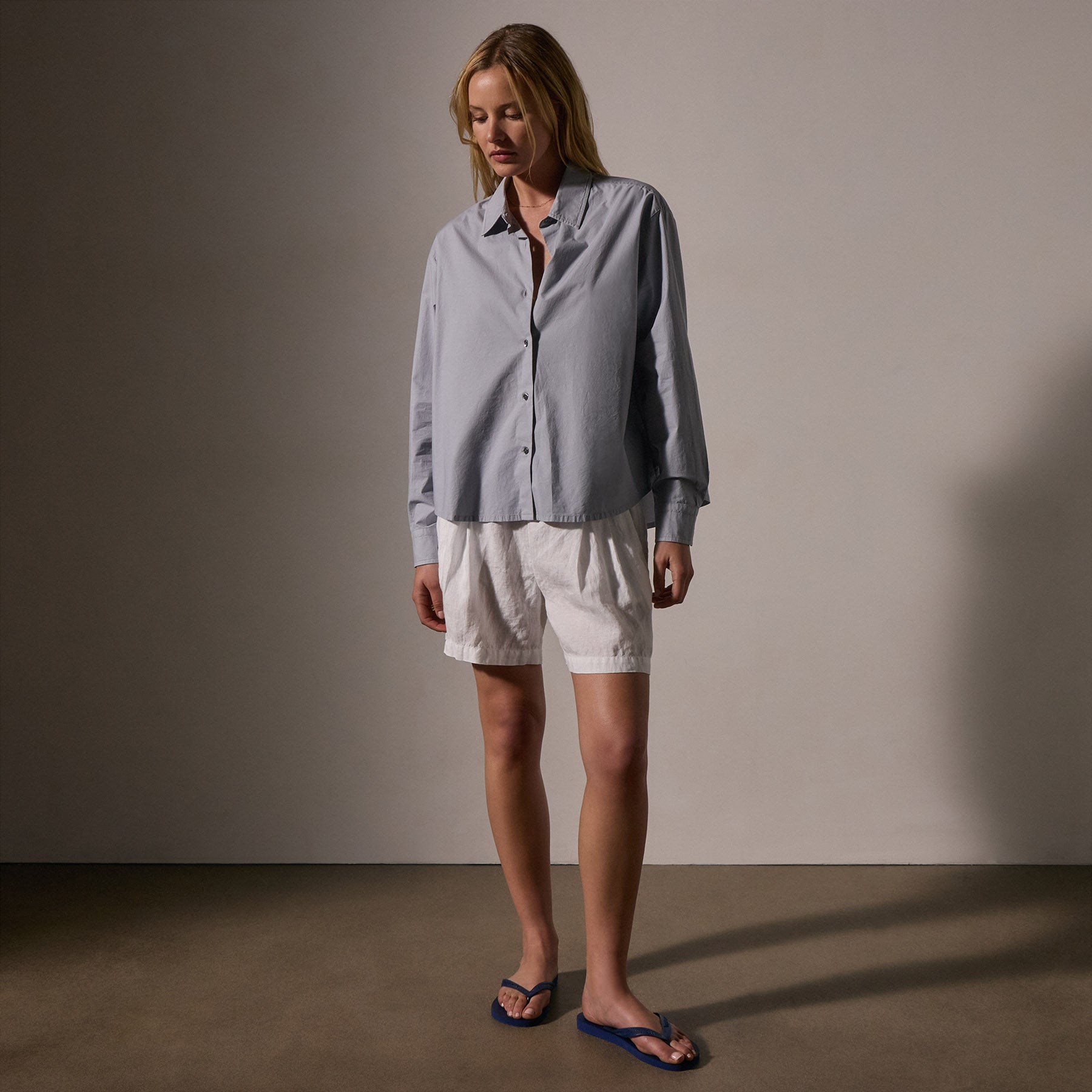 Stretch Poplin Button Up - Grey Sky