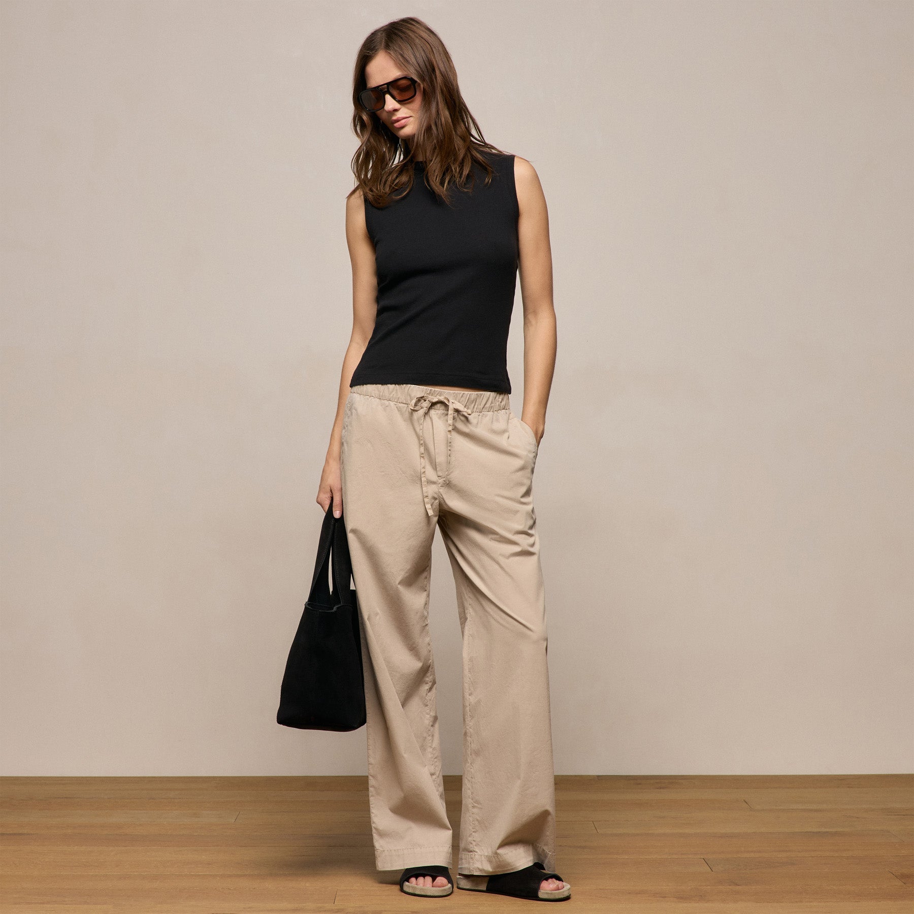 Cotton Cashmere Rib Tank - Black