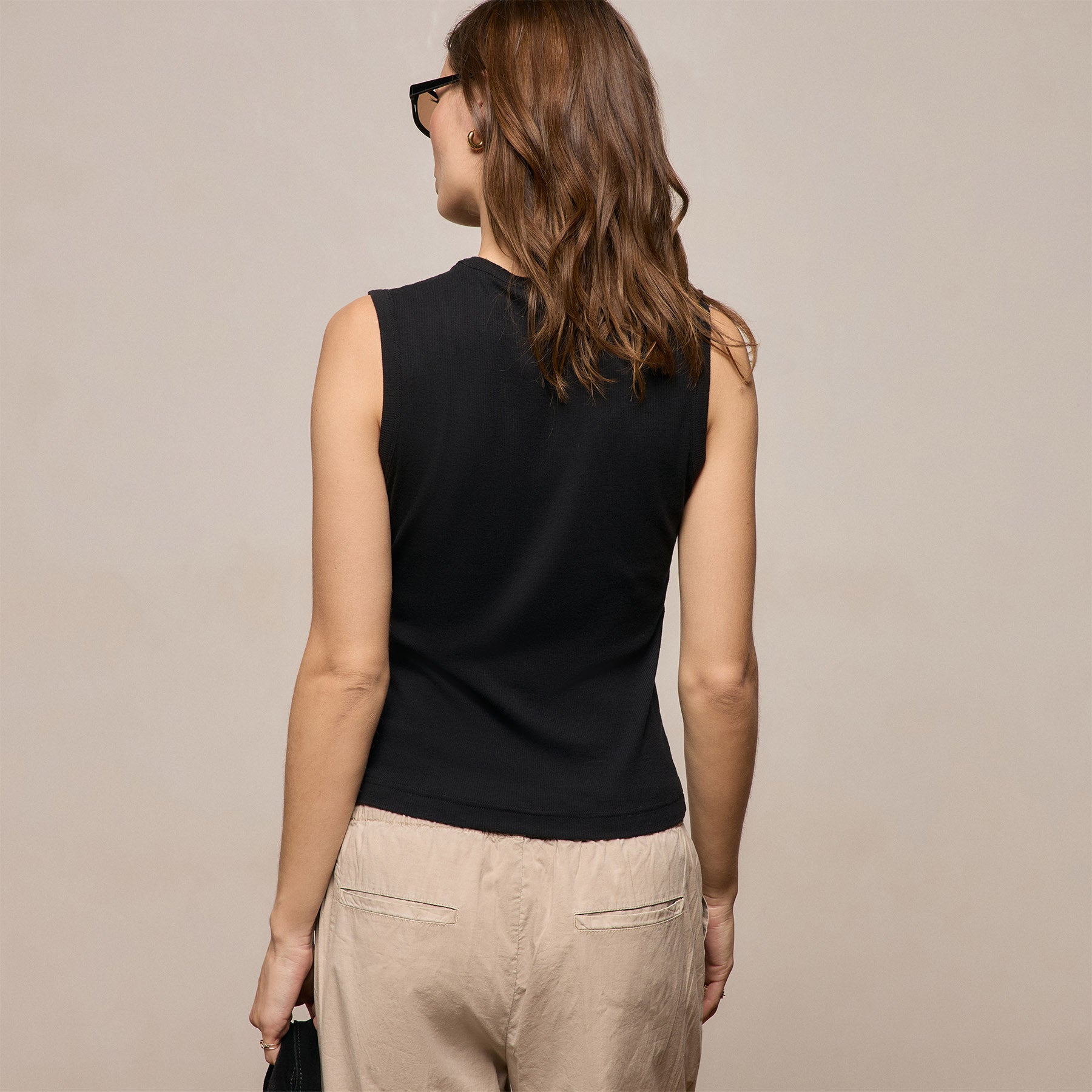 Cotton Cashmere Rib Tank - Black