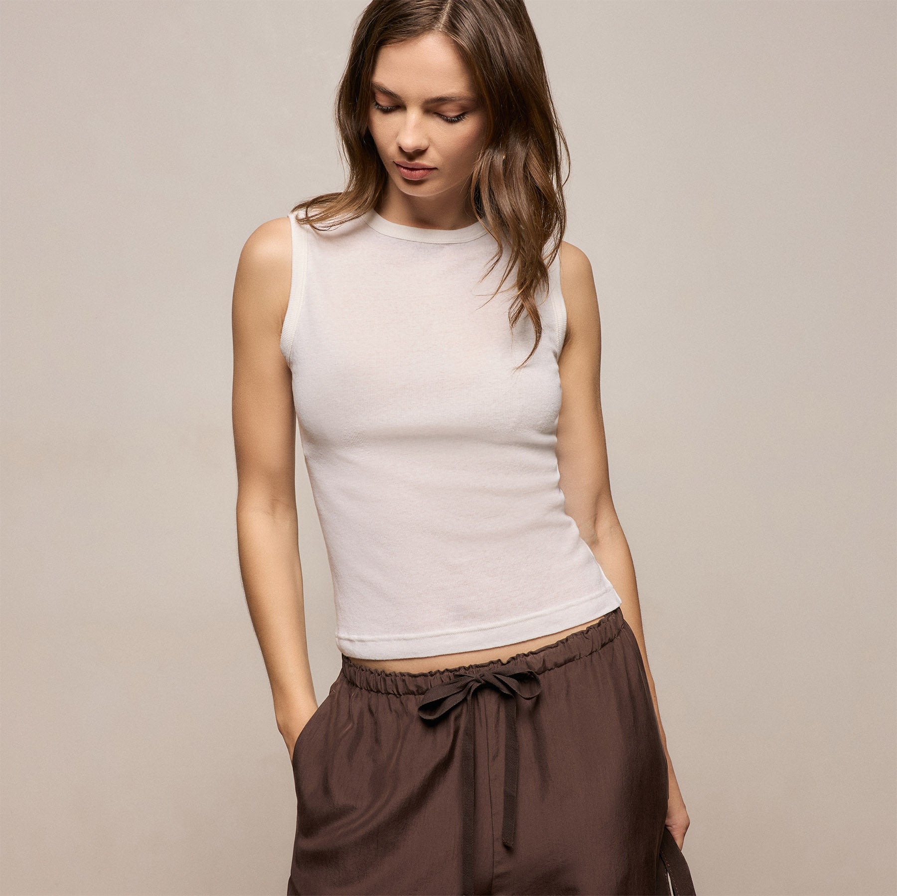 Cotton Cashmere Rib Tank - Off White