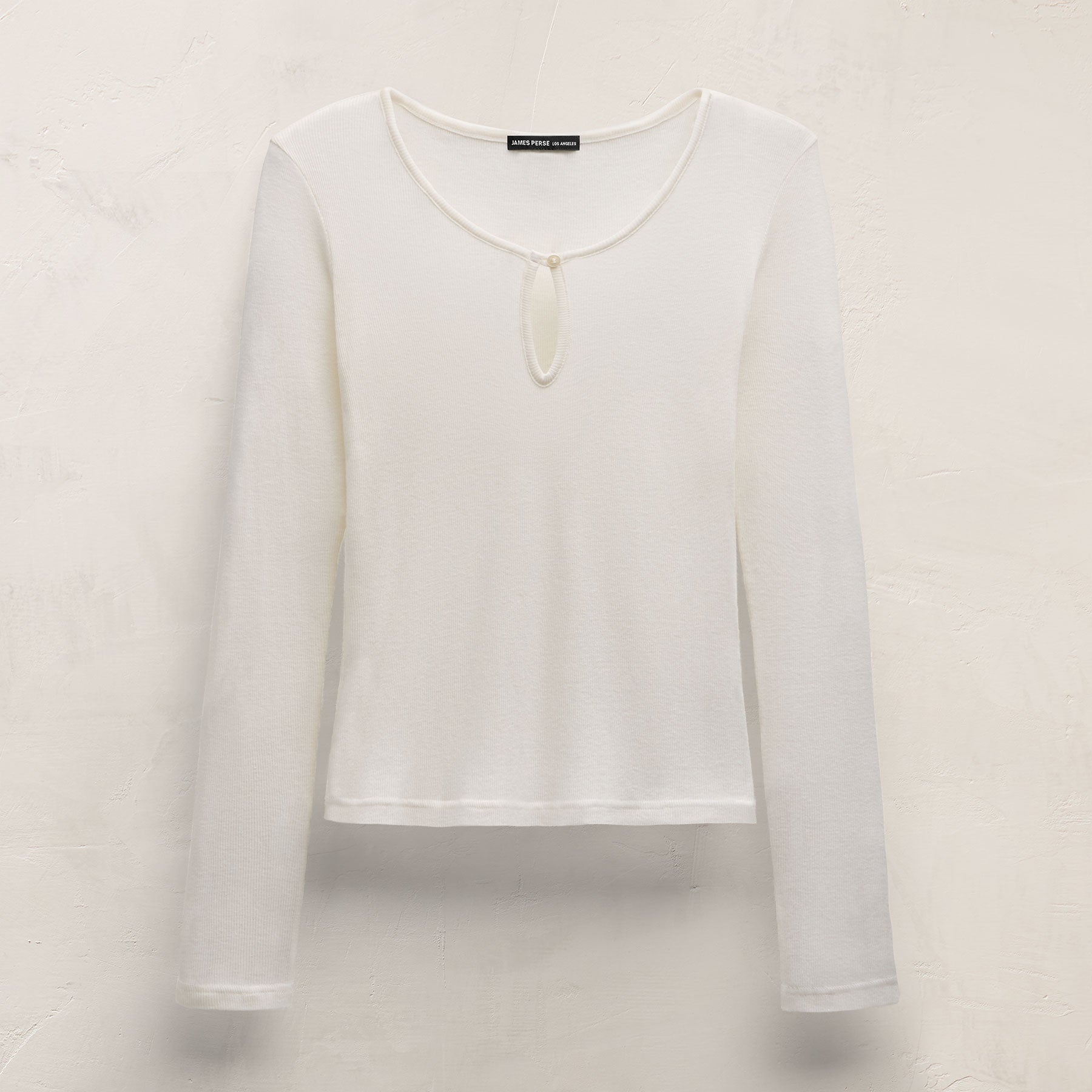 Cotton Cashmere Rib Keyhole Top - Off White