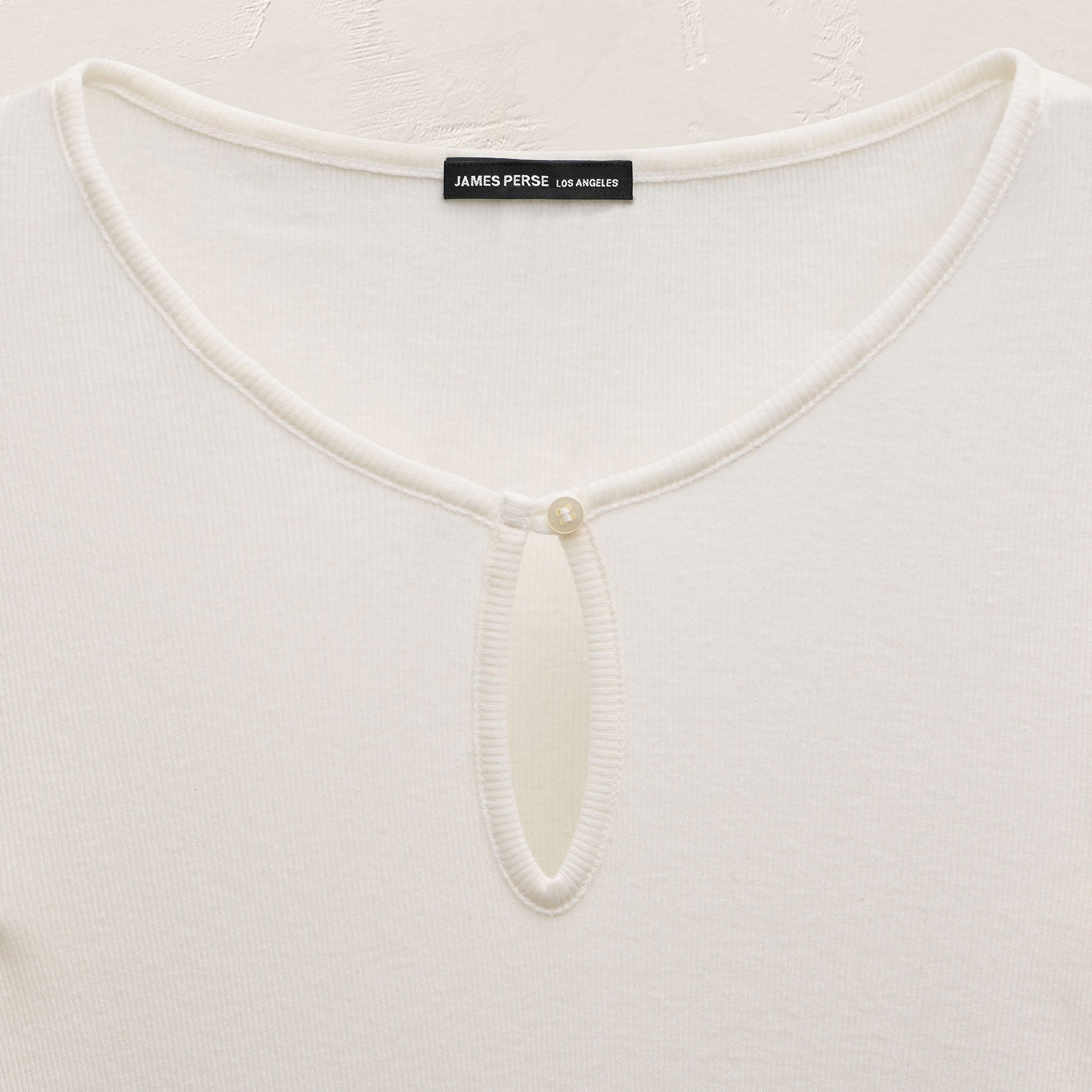Cotton Cashmere Rib Keyhole Top - Off White