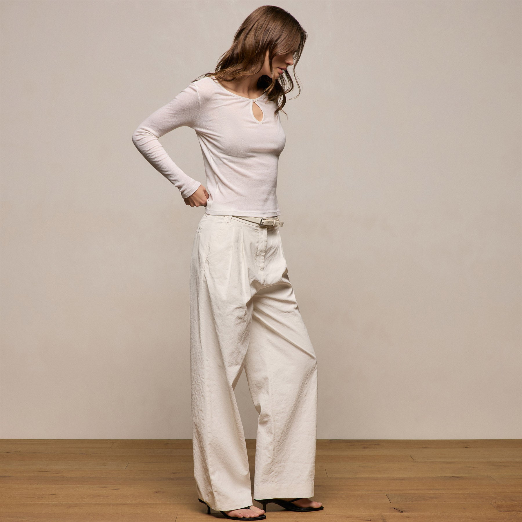 Cotton Cashmere Rib Keyhole Top - Off White