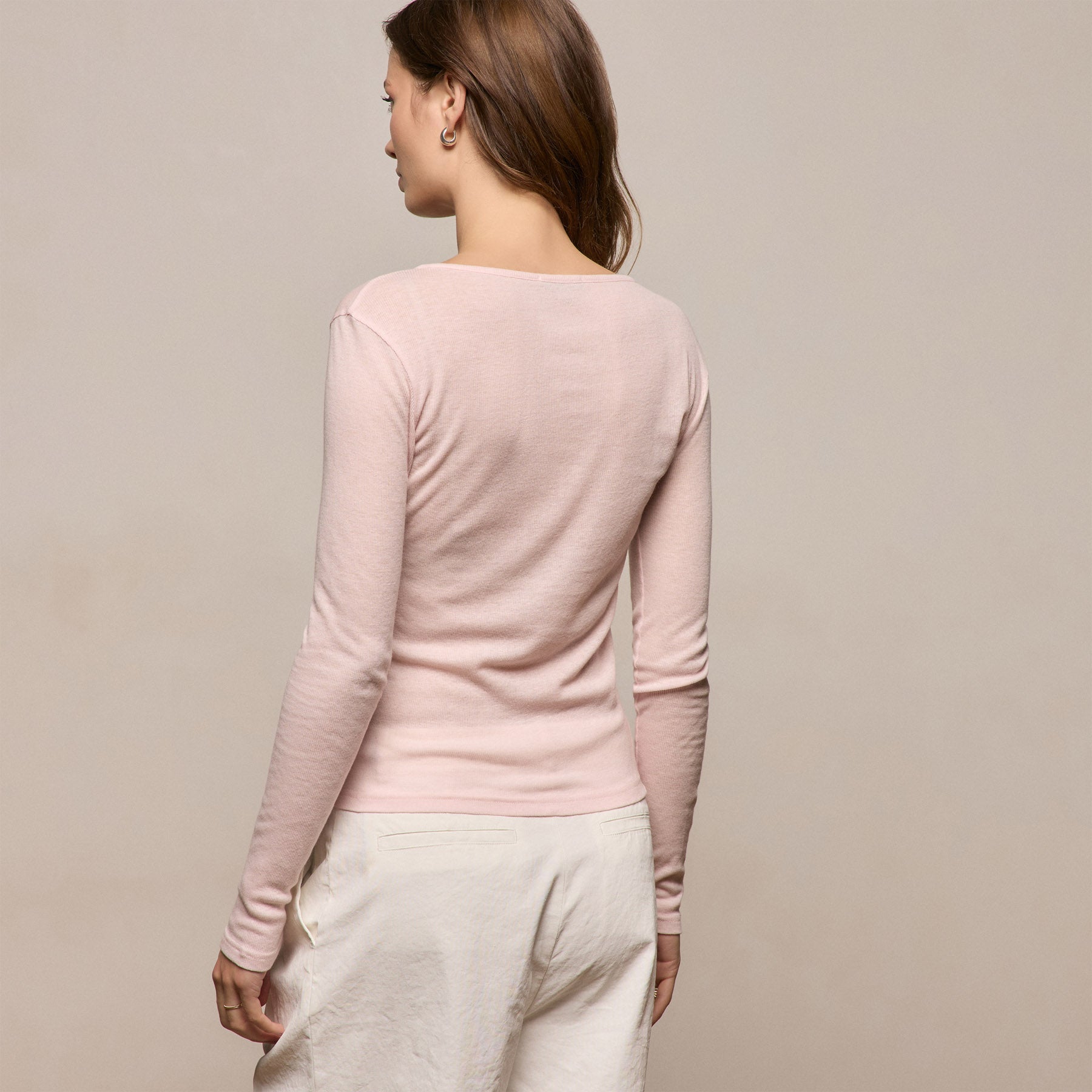 Cotton Cashmere Rib Keyhole Top - Rose Quartz