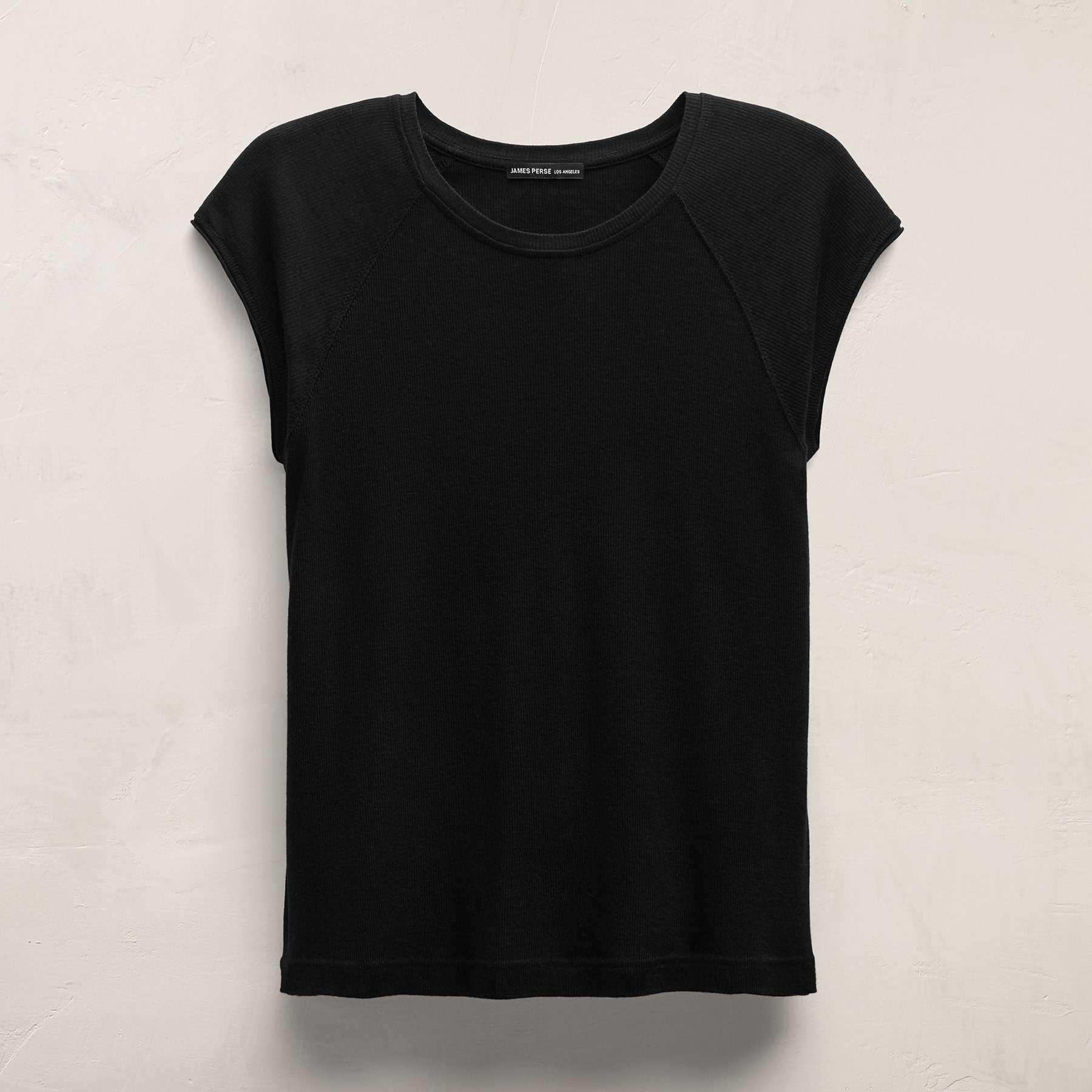 Cotton Cashmere Ribbed Raglan Tee - Black