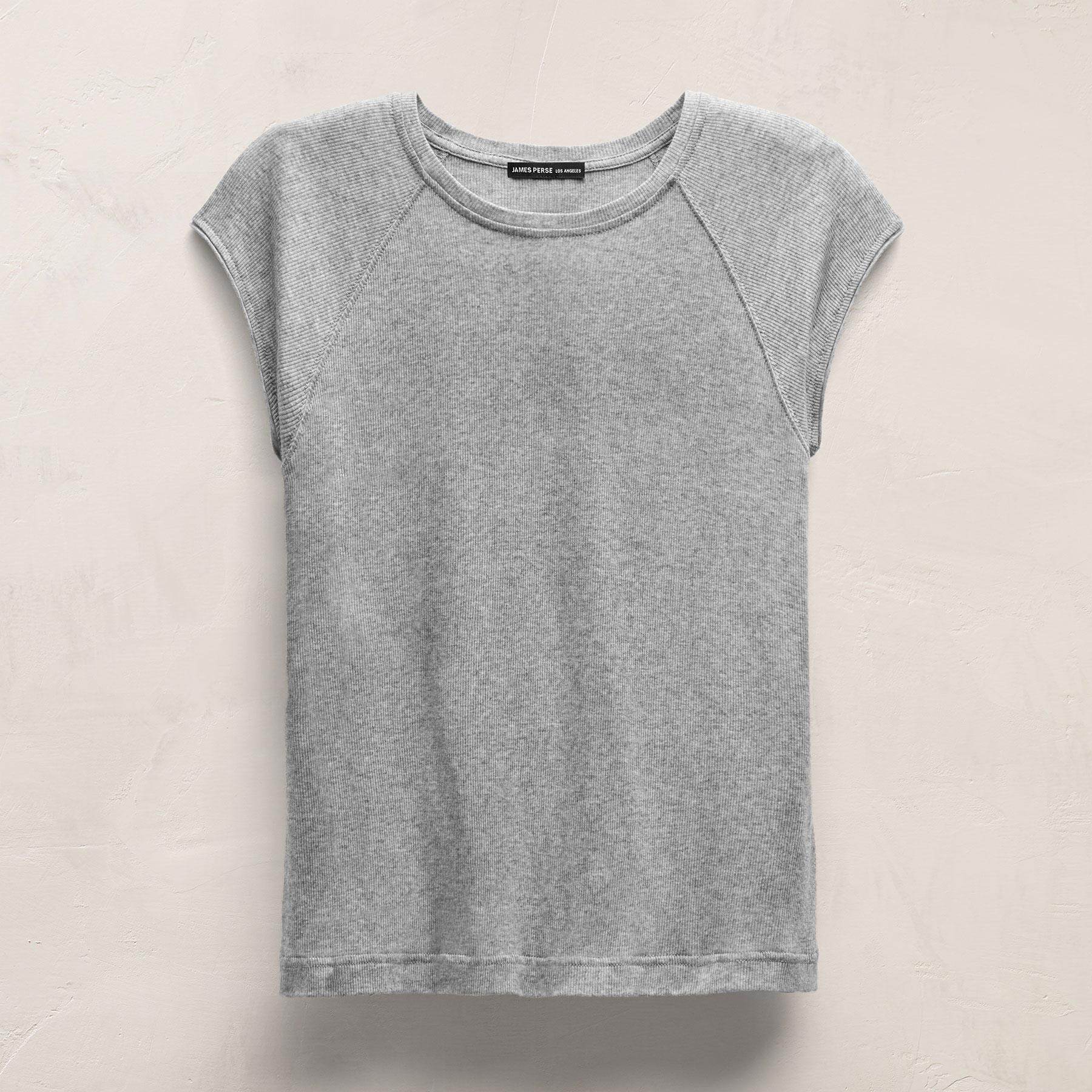 Cotton Cashmere Ribbed Raglan Tee - Heather Grey