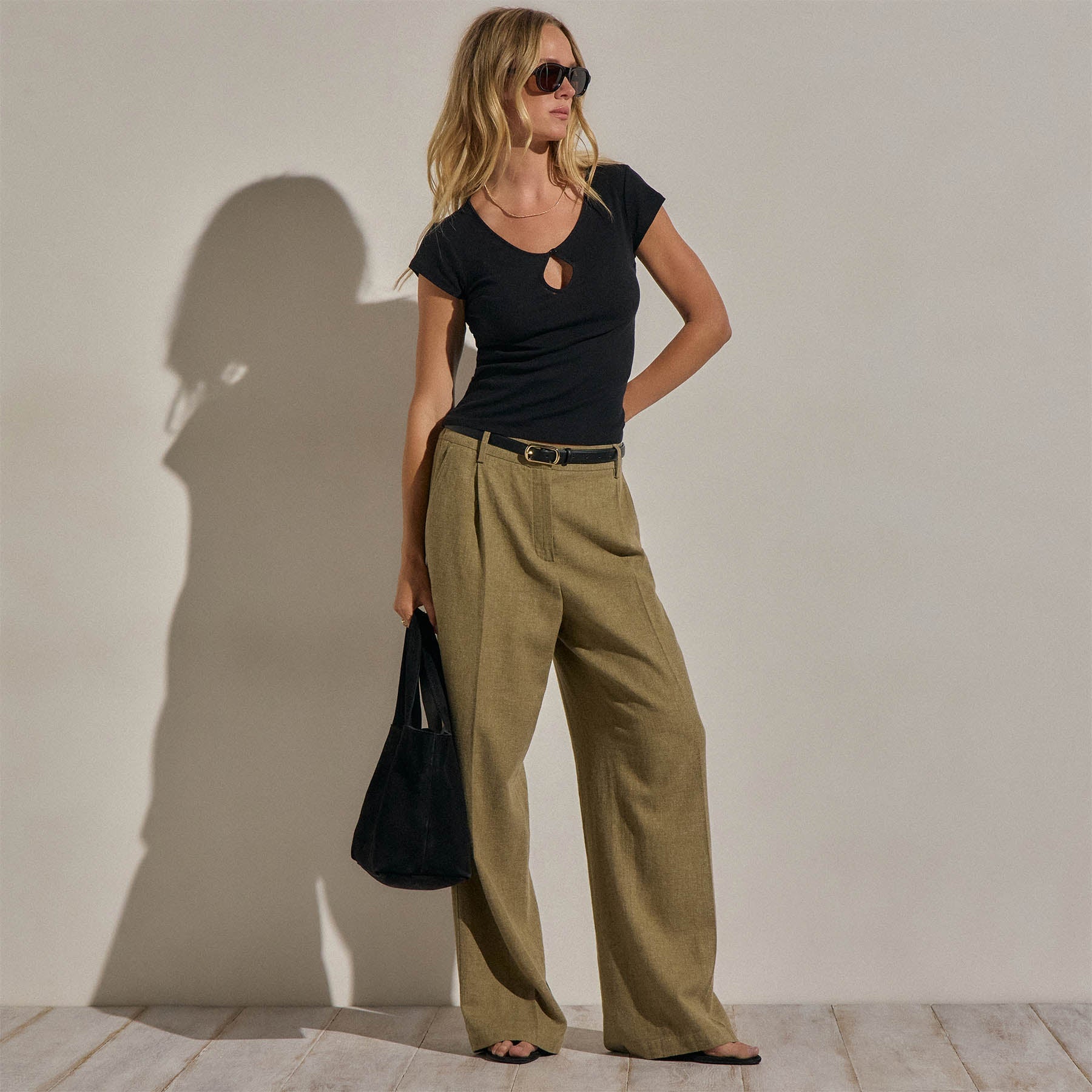 Cotton Cashmere Keyhole Tee - Black