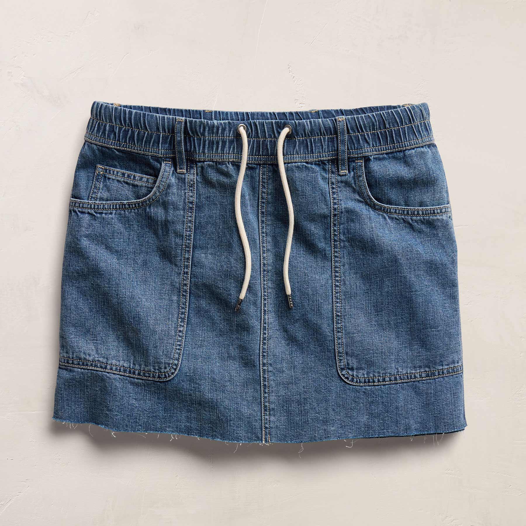 Drawstring Denim Mini Skirt - Blue Wash