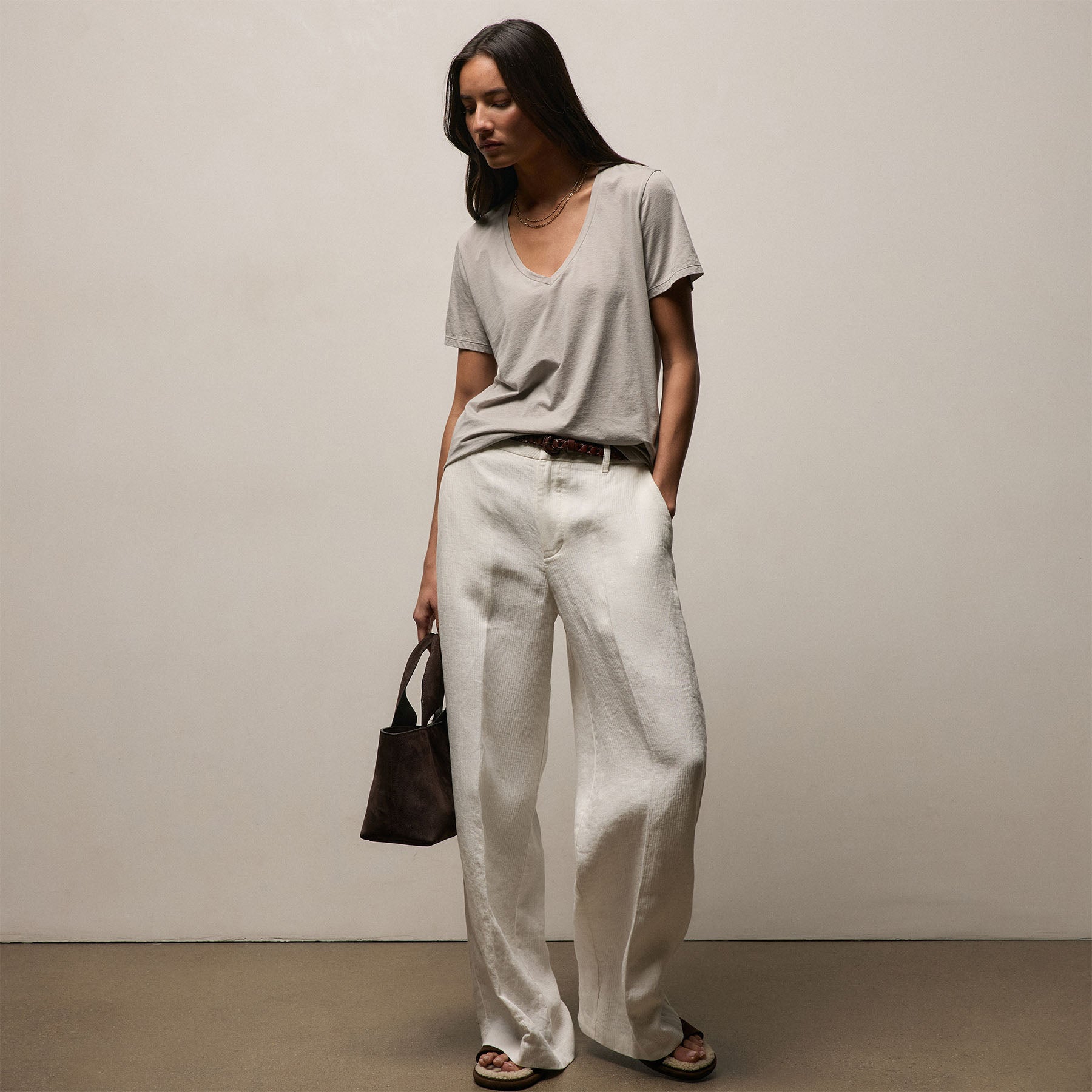 Luxe Lotus Jersey V Neck - Fog