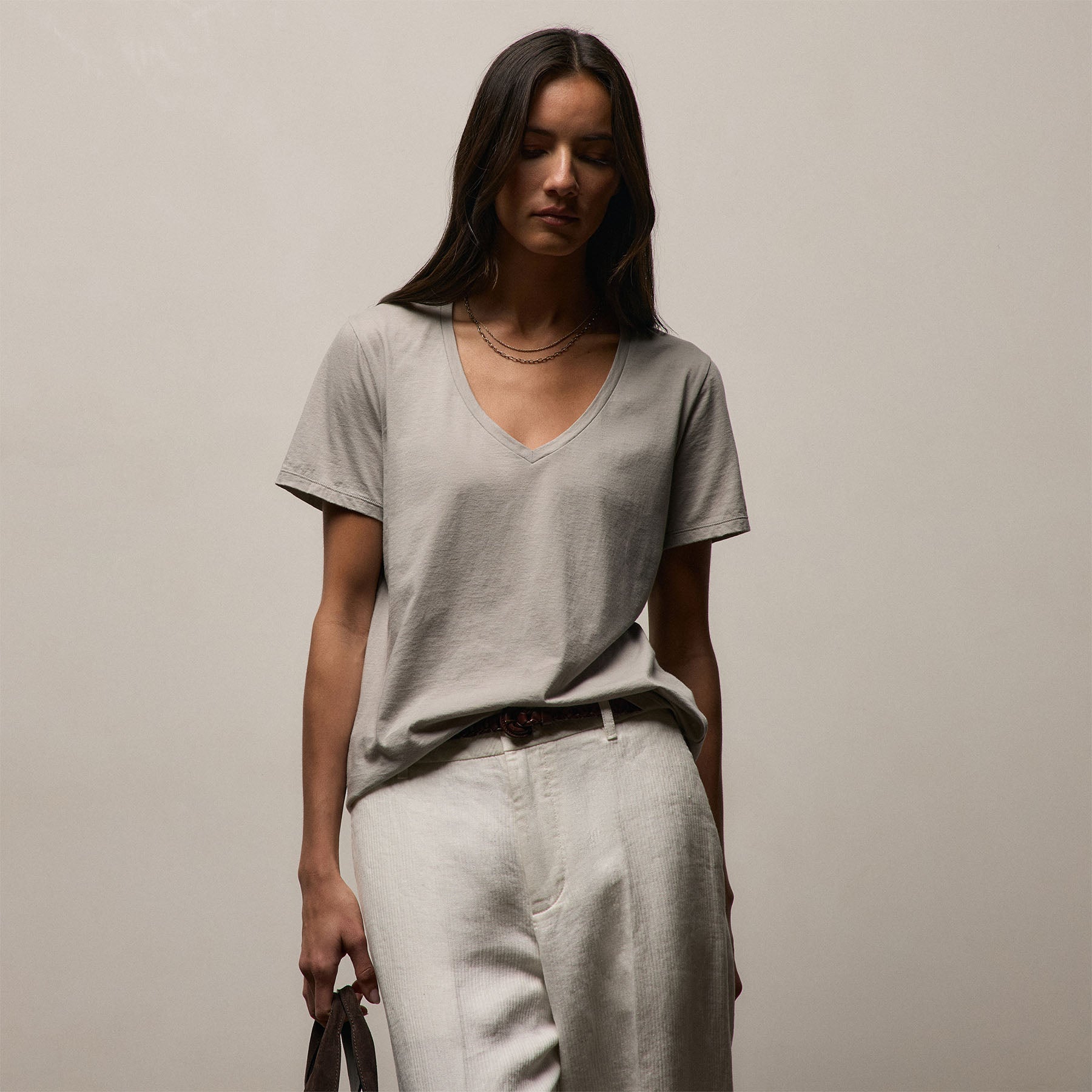 Luxe Lotus Jersey V Neck - Fog