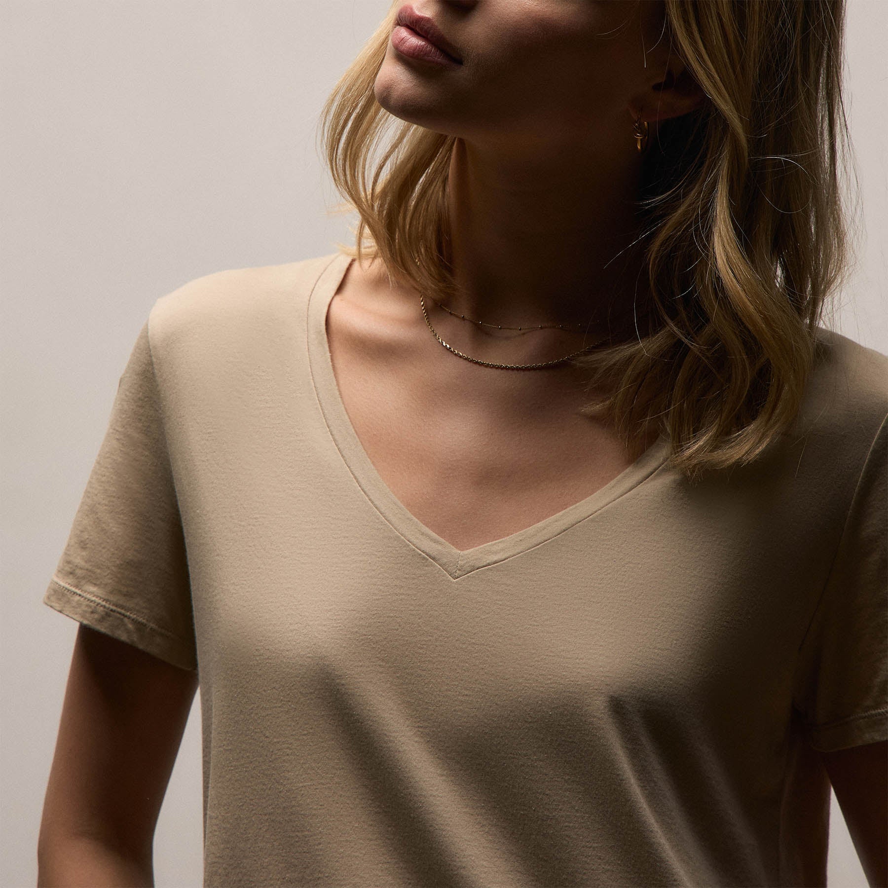 Luxe Lotus Jersey V Neck - Light Khaki