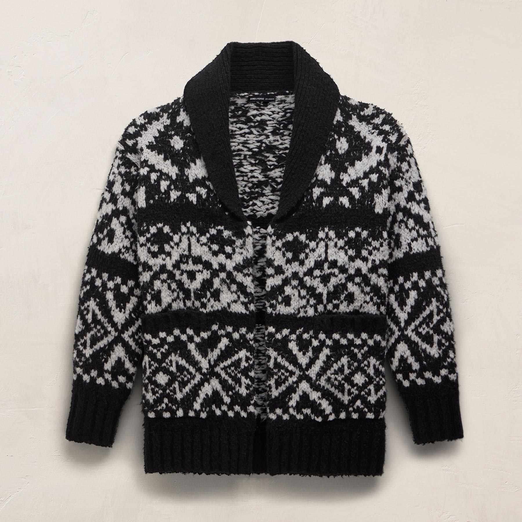 Chalet Intarsia Cardigan - Black/Heather Grey