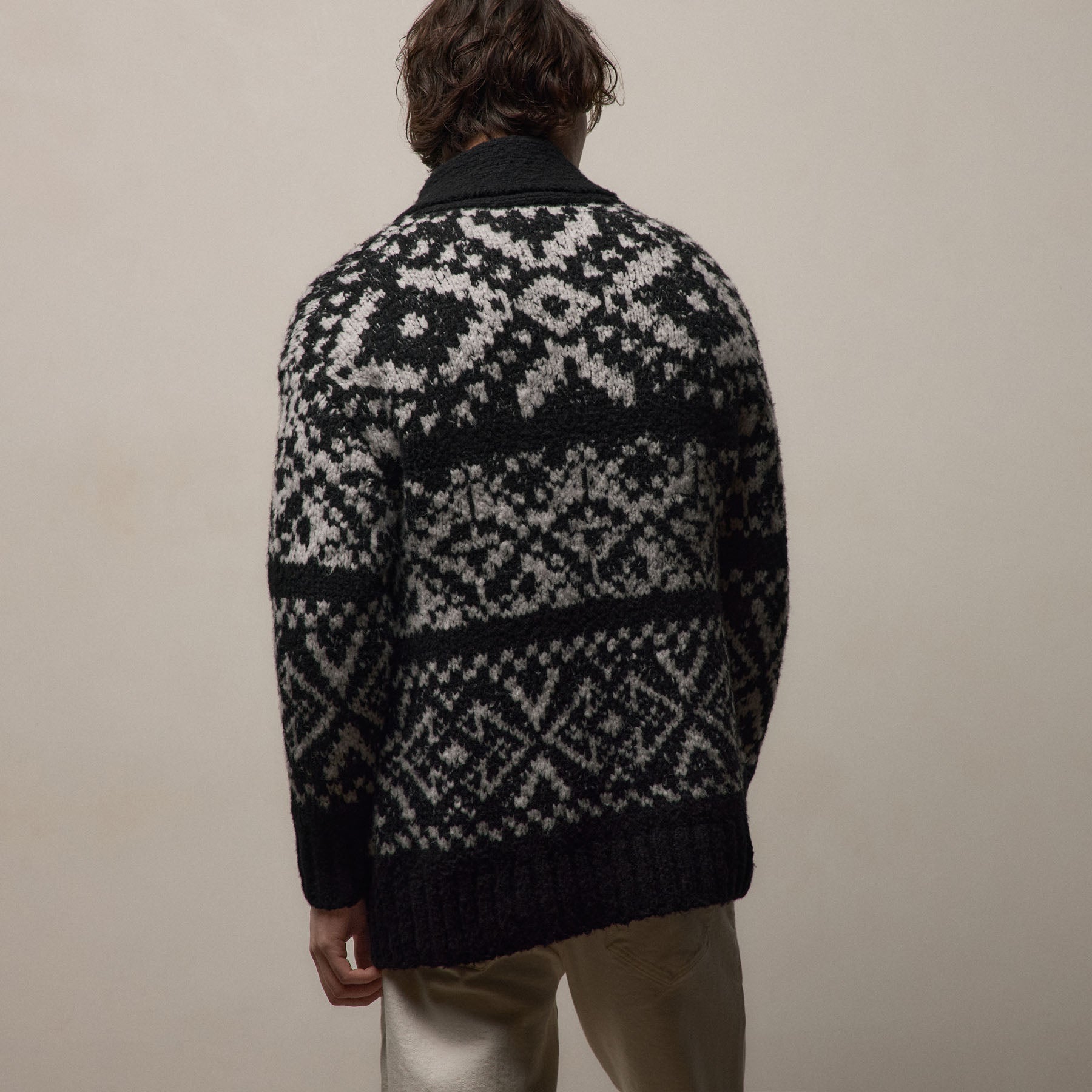 Chalet Intarsia Cardigan - Black/Heather Grey