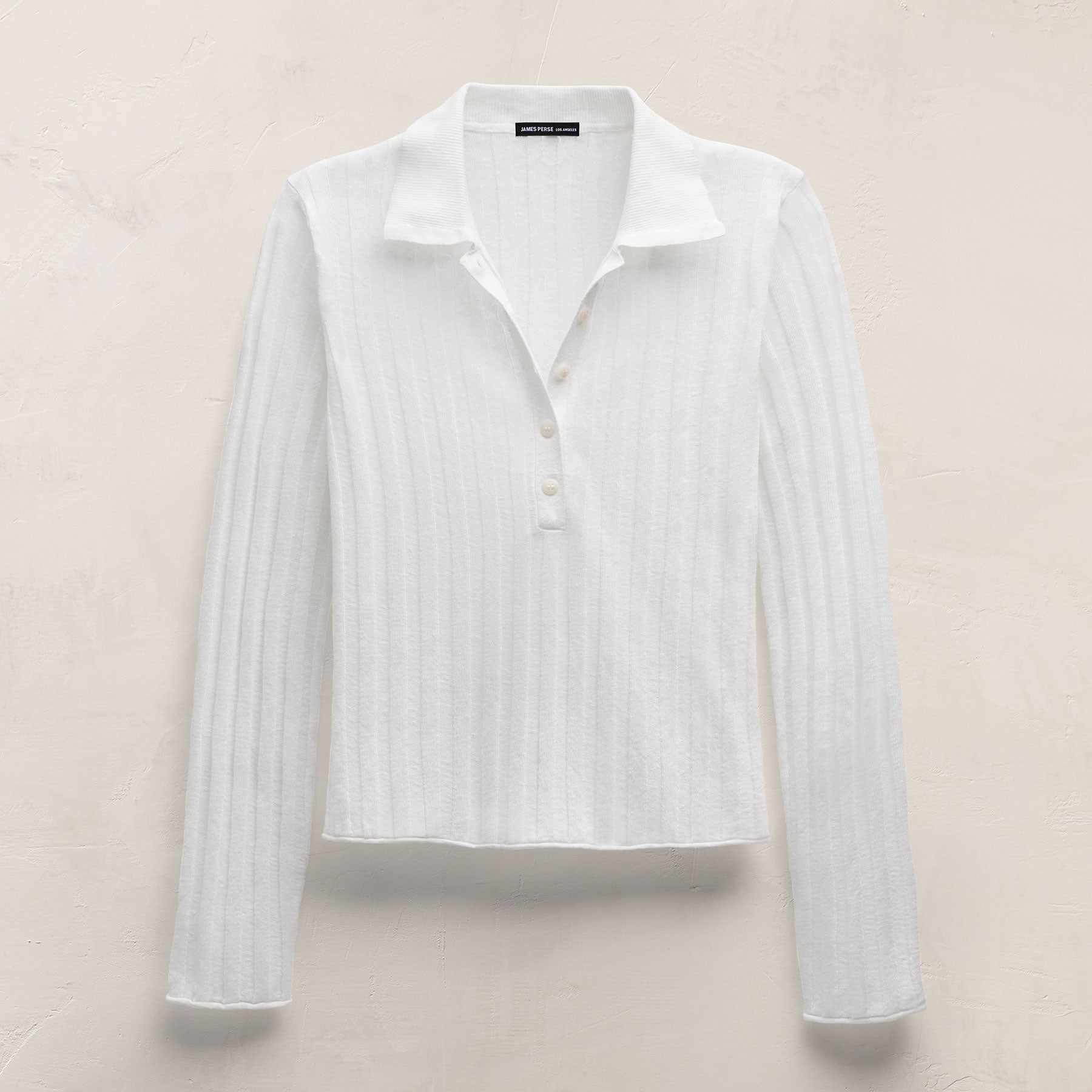 Linen Cotton Ribbed Polo Sweater - White