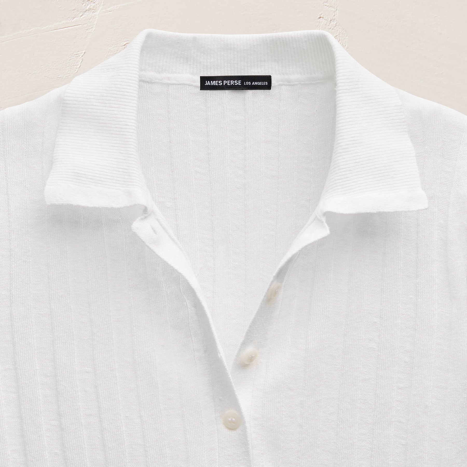 Linen Cotton Ribbed Polo Sweater - White