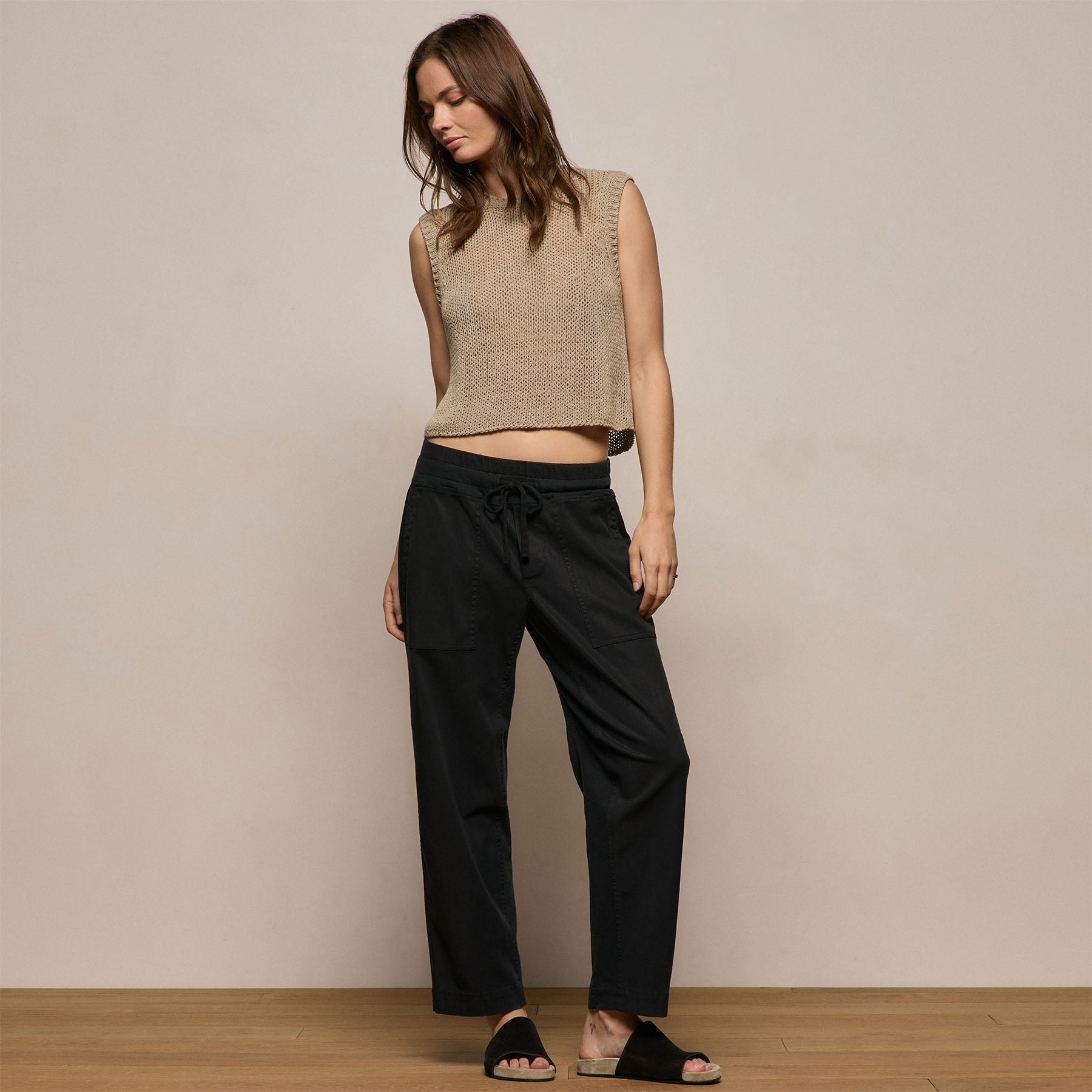 Mixed Media Straight Pant - Black
