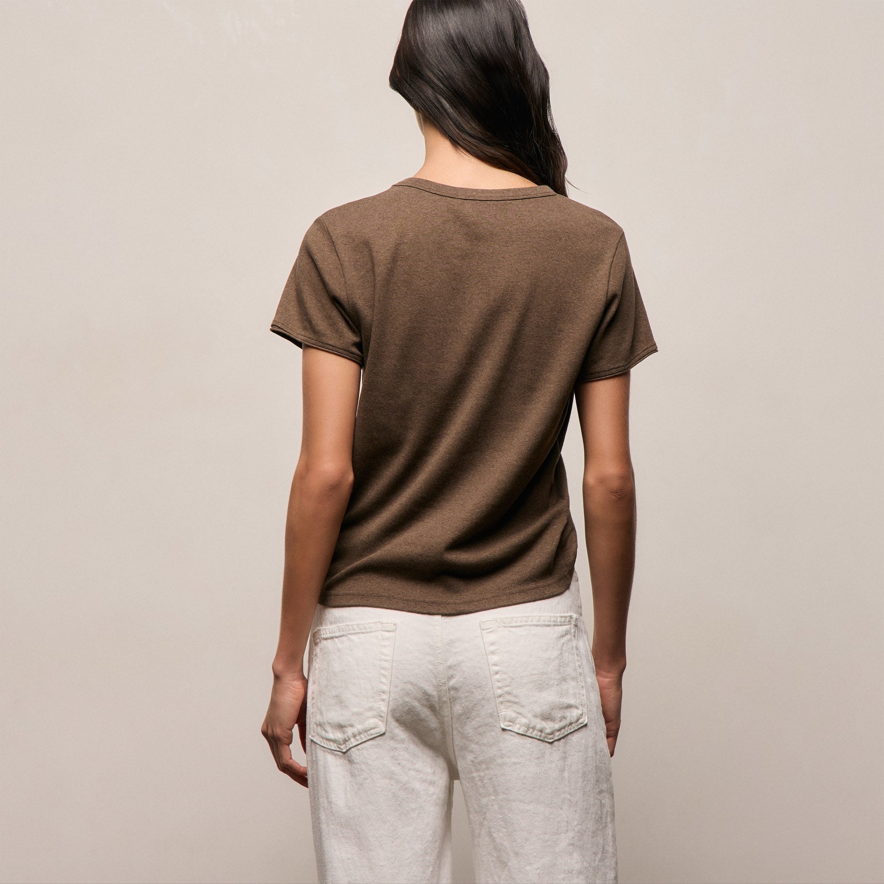 Compact Cotton Baby V Tee - Brown Melange