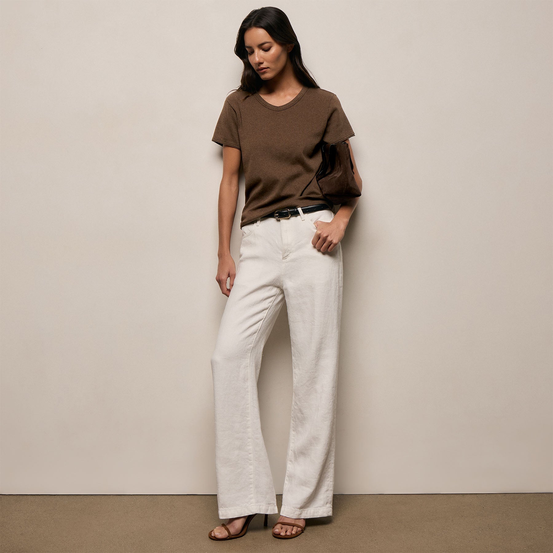 Compact Cotton Baby V Tee - Brown Melange