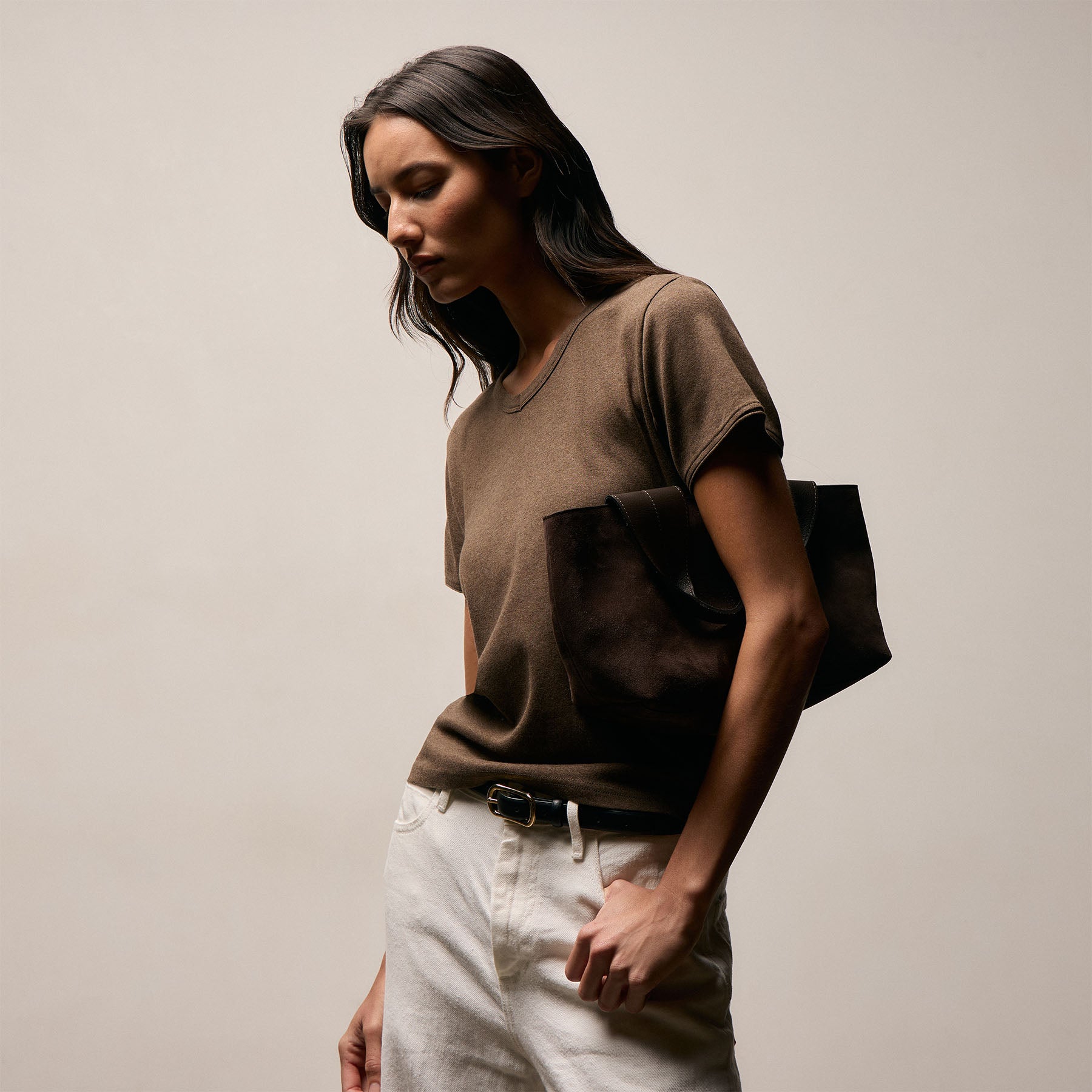 Compact Cotton Baby V Tee - Brown Melange