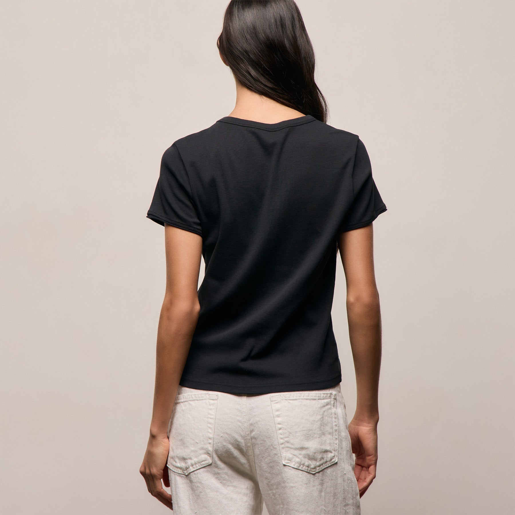 Compact Cotton Baby V Tee - Washed Black