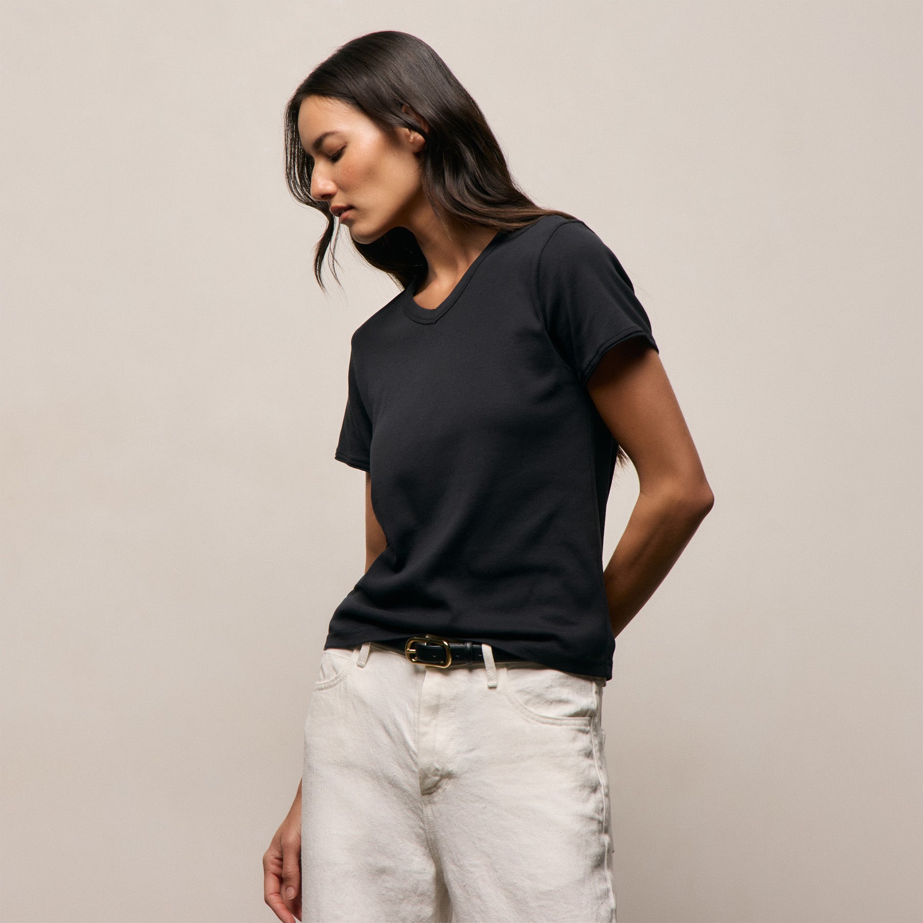 Compact Cotton Baby V Tee - Washed Black