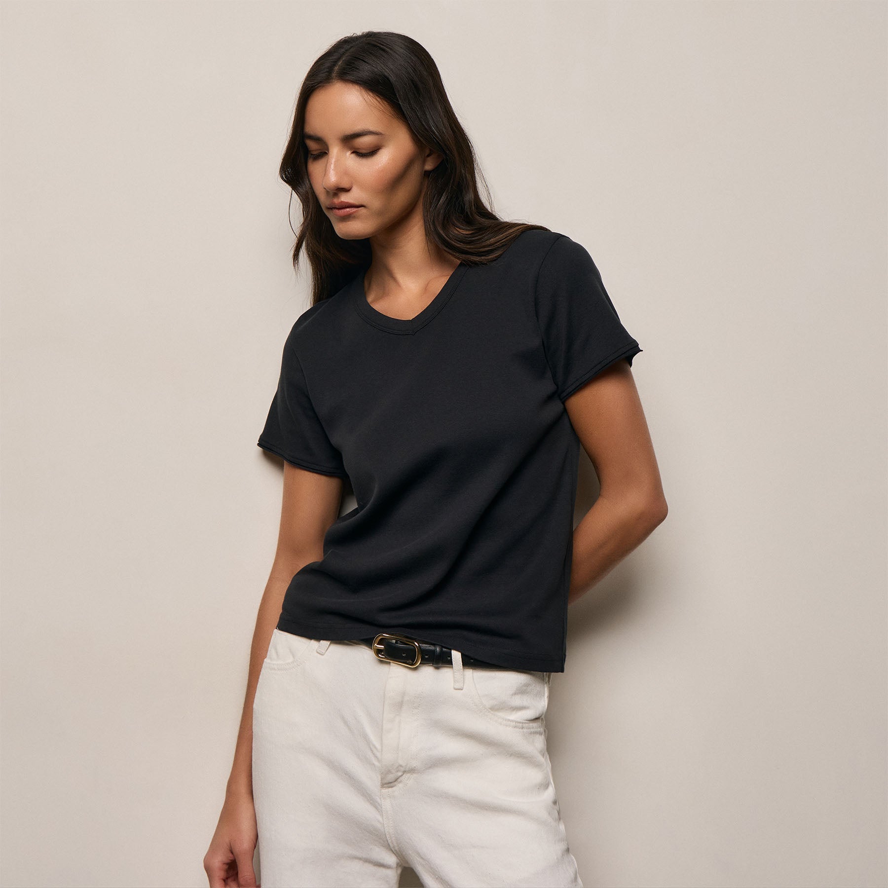 Compact Cotton Baby V Tee - Washed Black