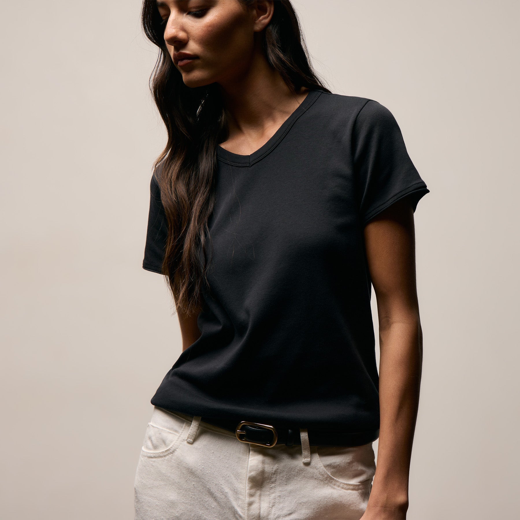 Compact Cotton Baby V Tee - Washed Black