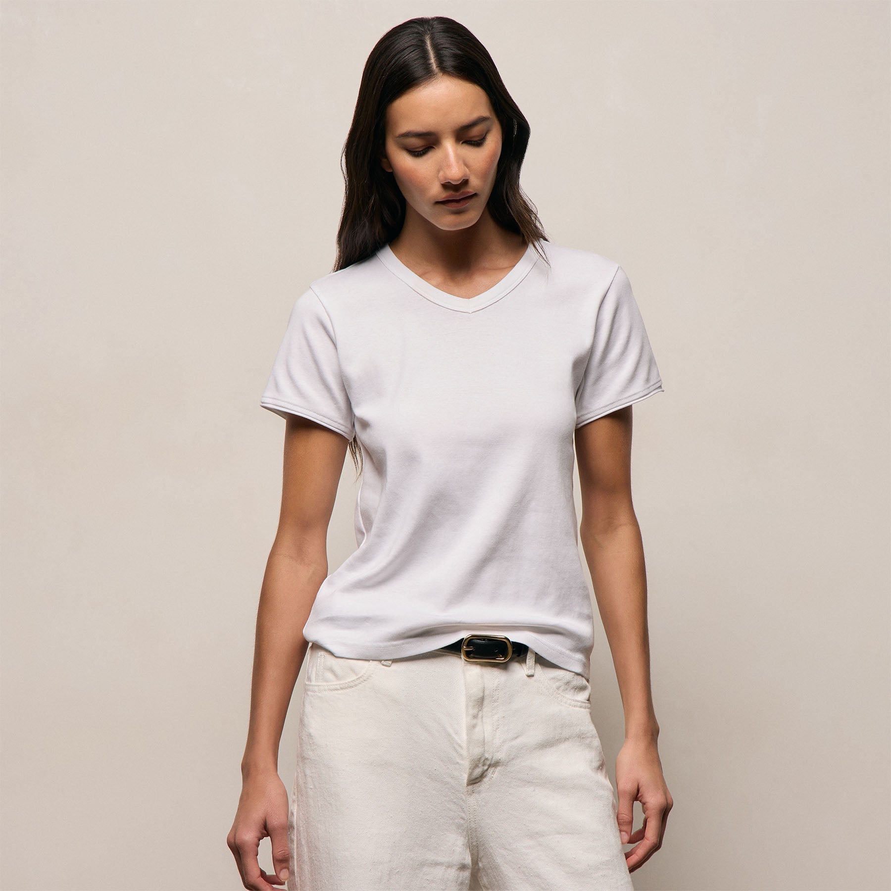 Compact Cotton Baby V Tee - White