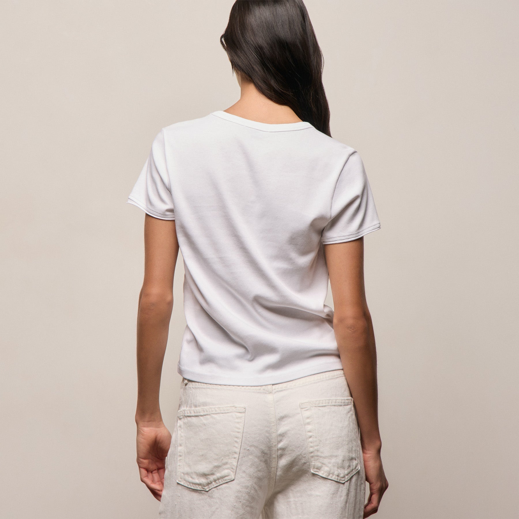 Compact Cotton Baby V Tee - White