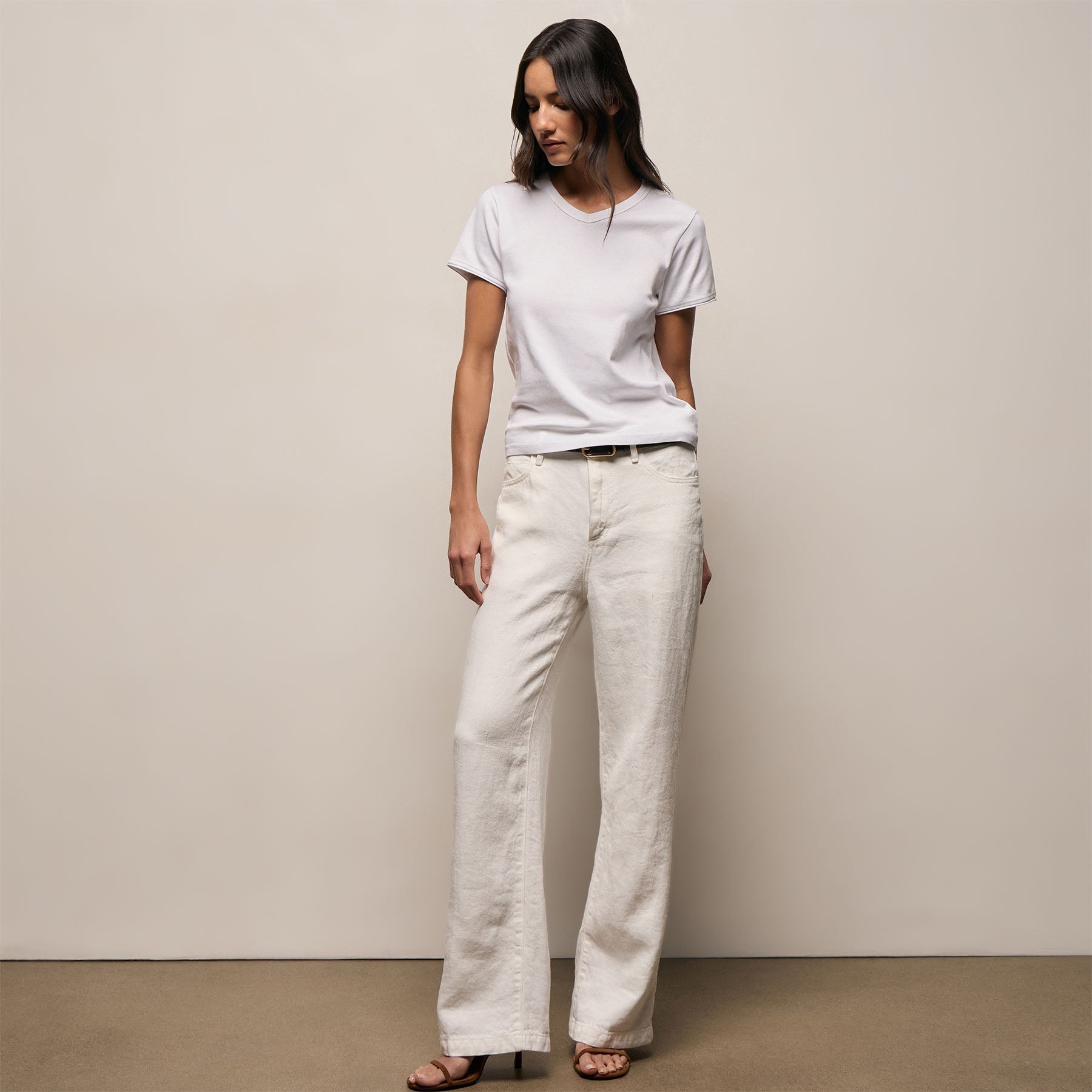Compact Cotton Baby V Tee - White