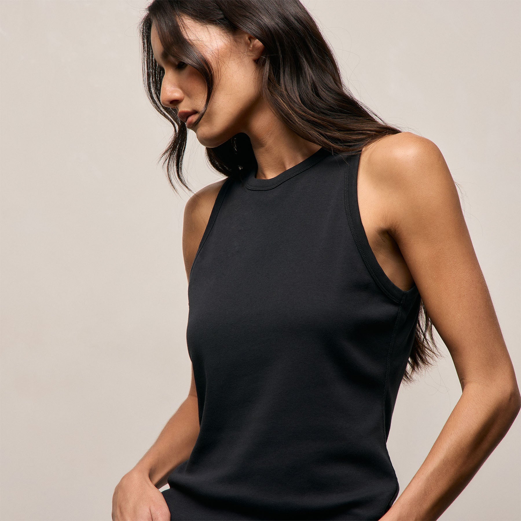 Compact Cotton High Neck Tank - Washed Black