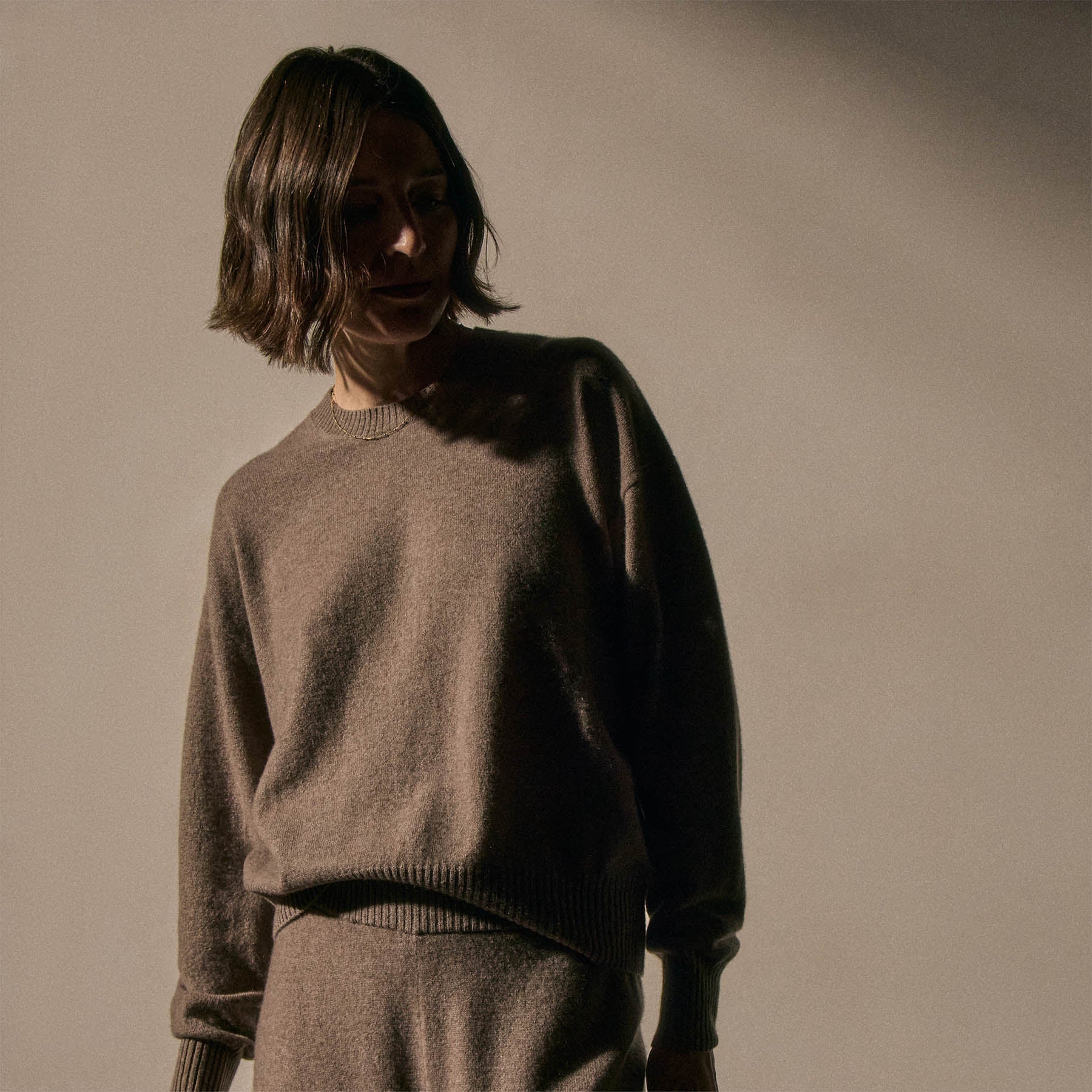 Spun Cashmere Crew Sweater - Warm Brown