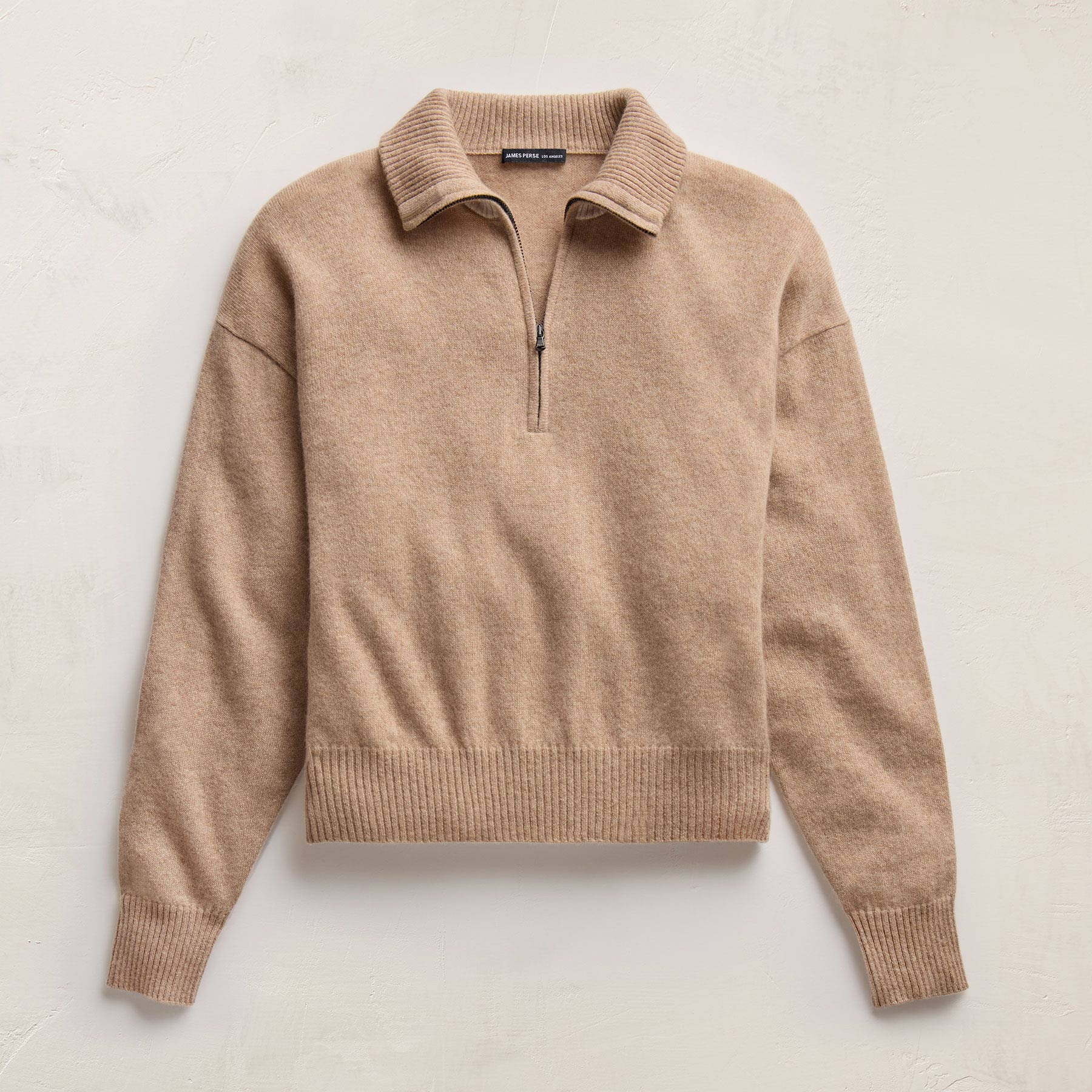 Italian Spun Cashmere Half Zip - Soft Beige/Stucco