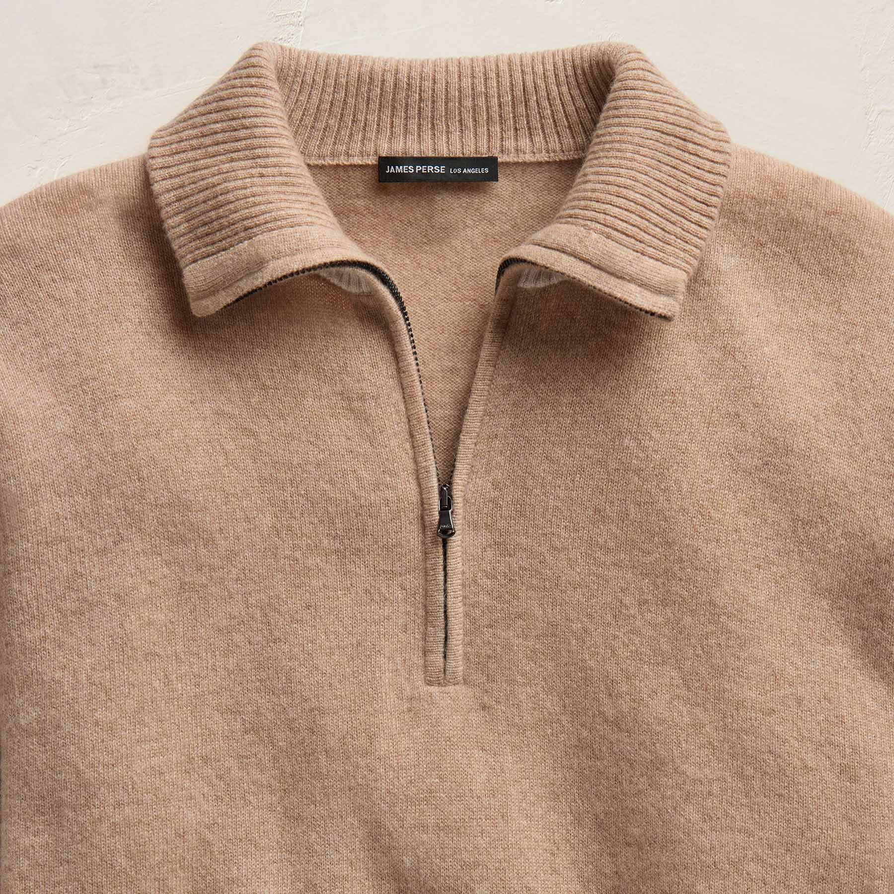 Italian Spun Cashmere Half Zip - Soft Beige/Stucco