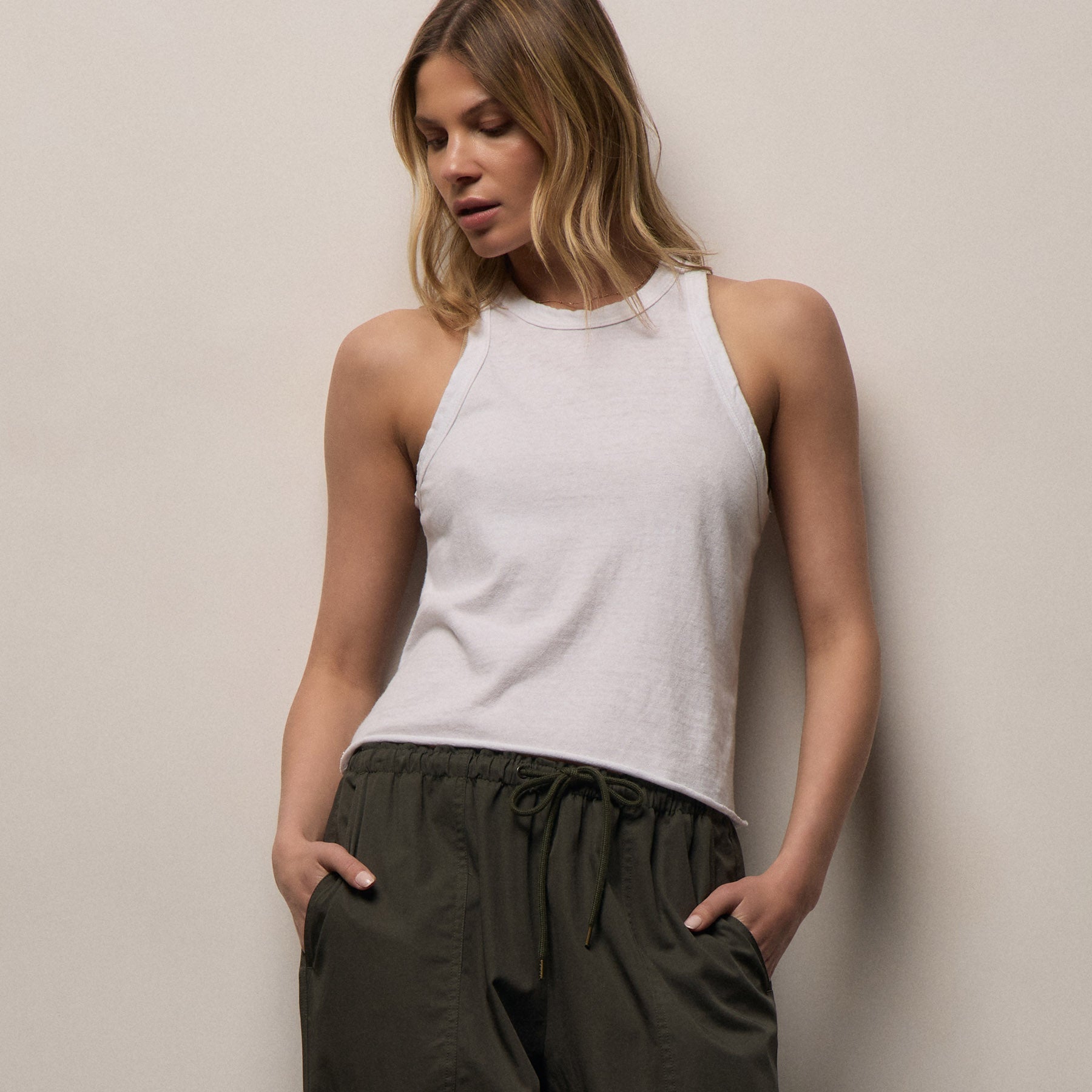Slub Jersey Muscle Tank - White