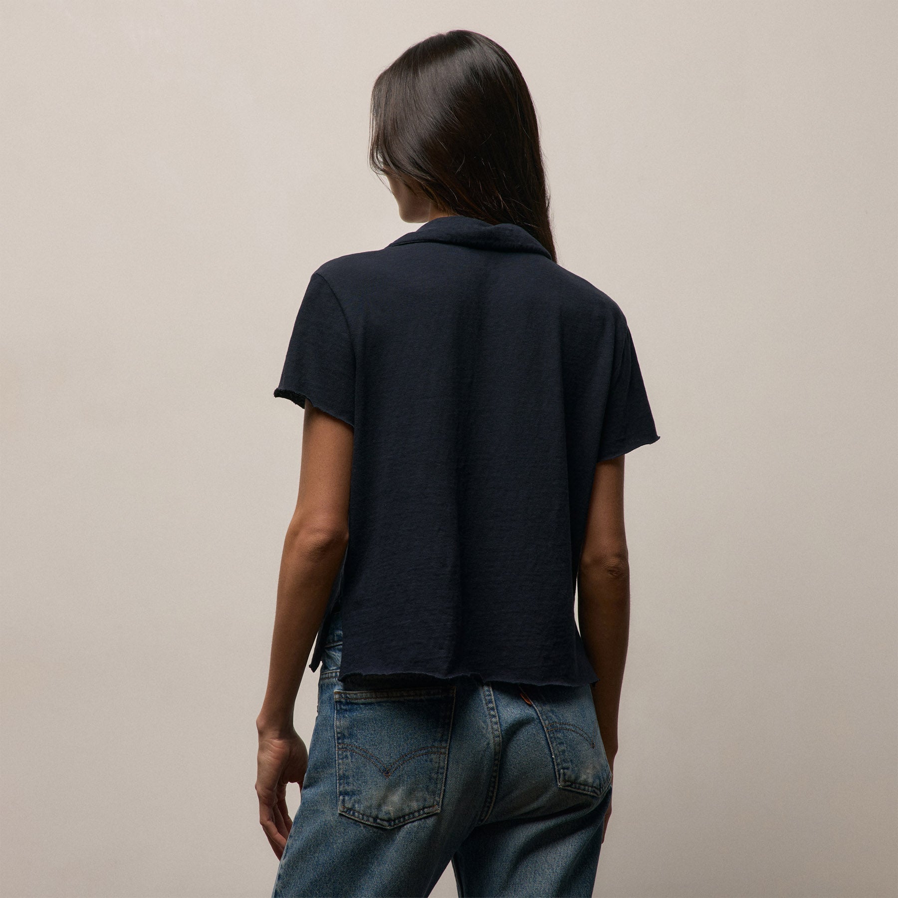 Slub Jersey Open Polo - Classic Navy