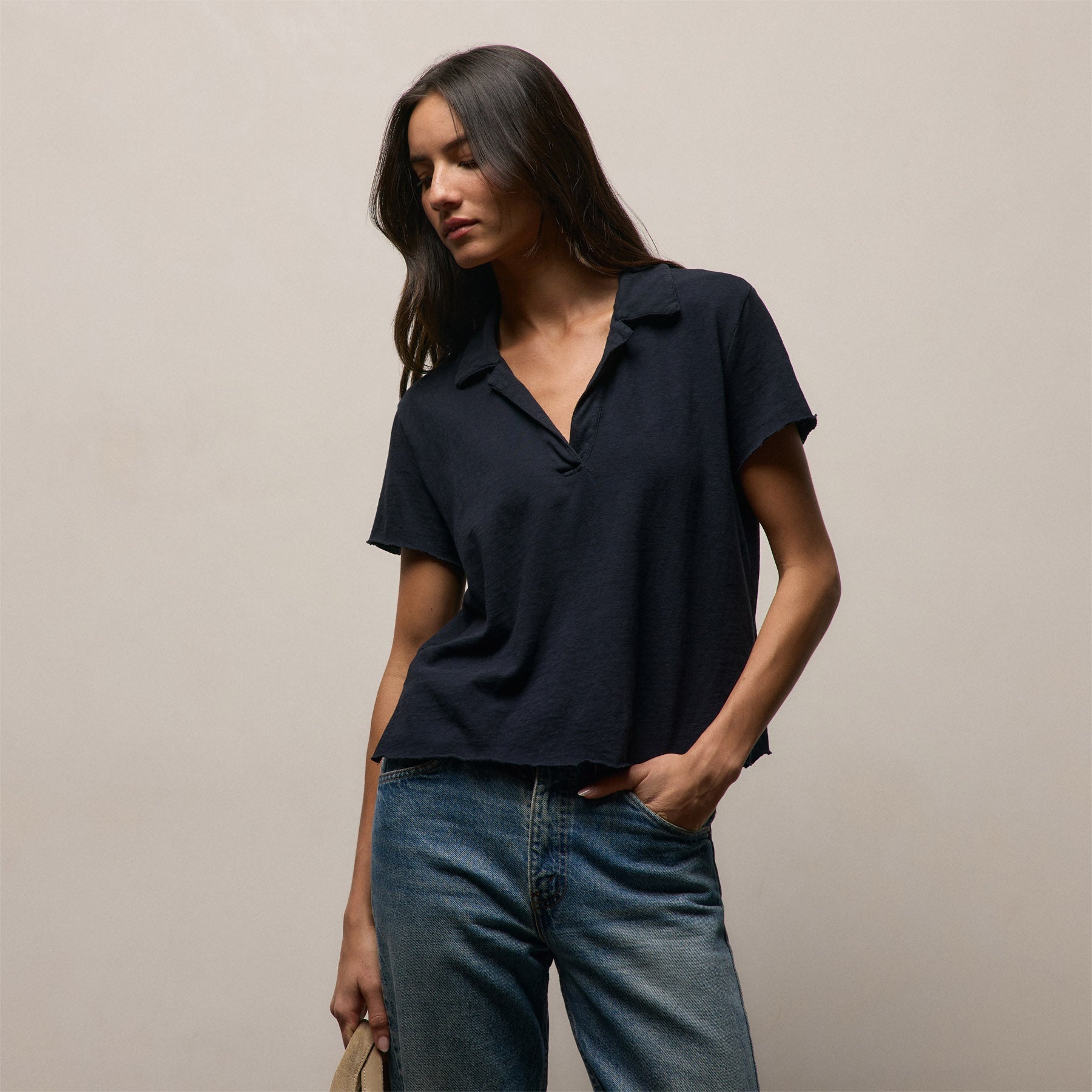 Slub Jersey Open Polo - Classic Navy