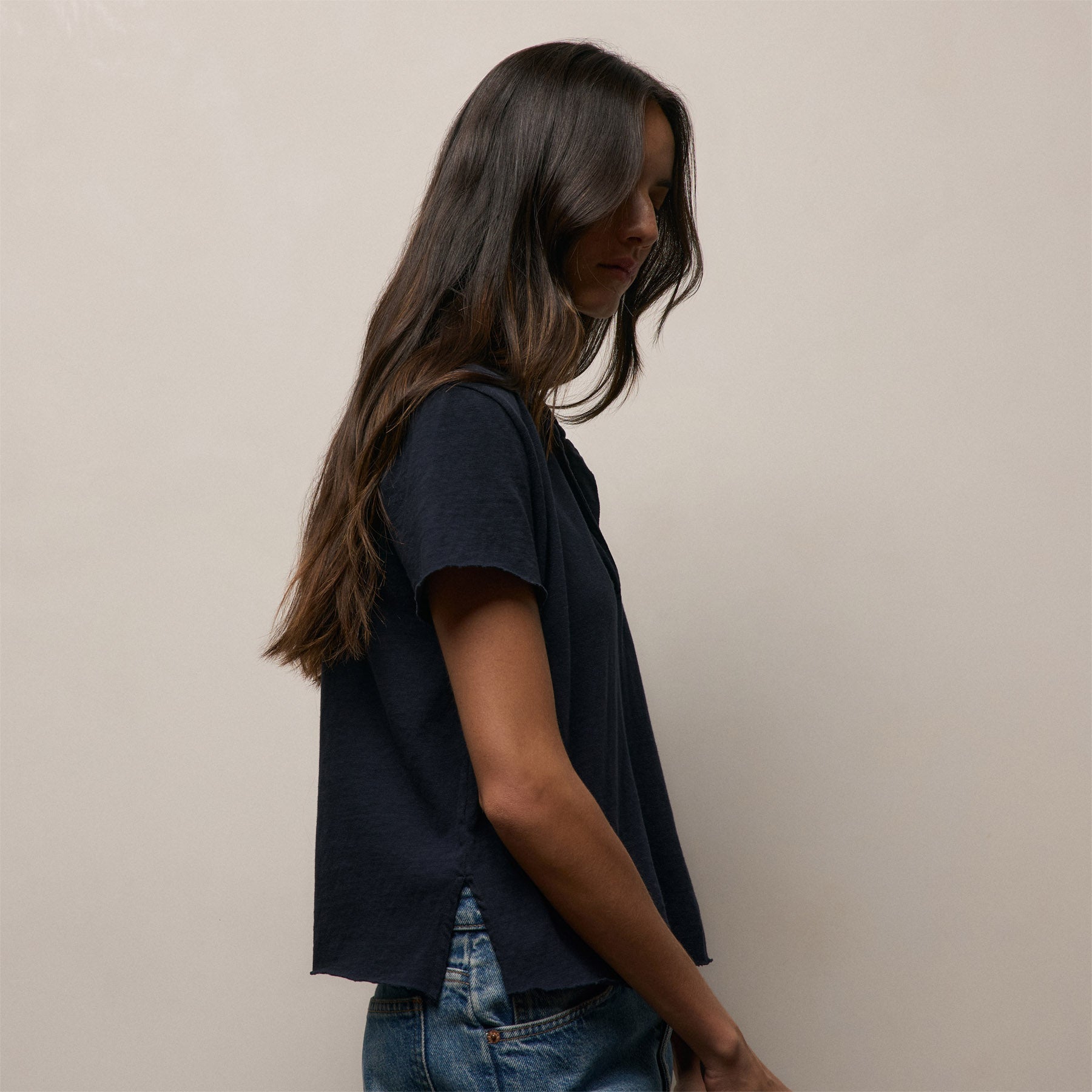 Slub Jersey Open Polo - Classic Navy