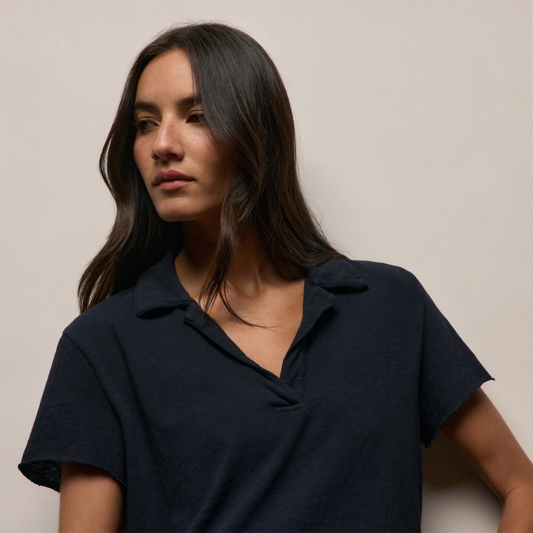 Slub Jersey Open Polo - Classic Navy
