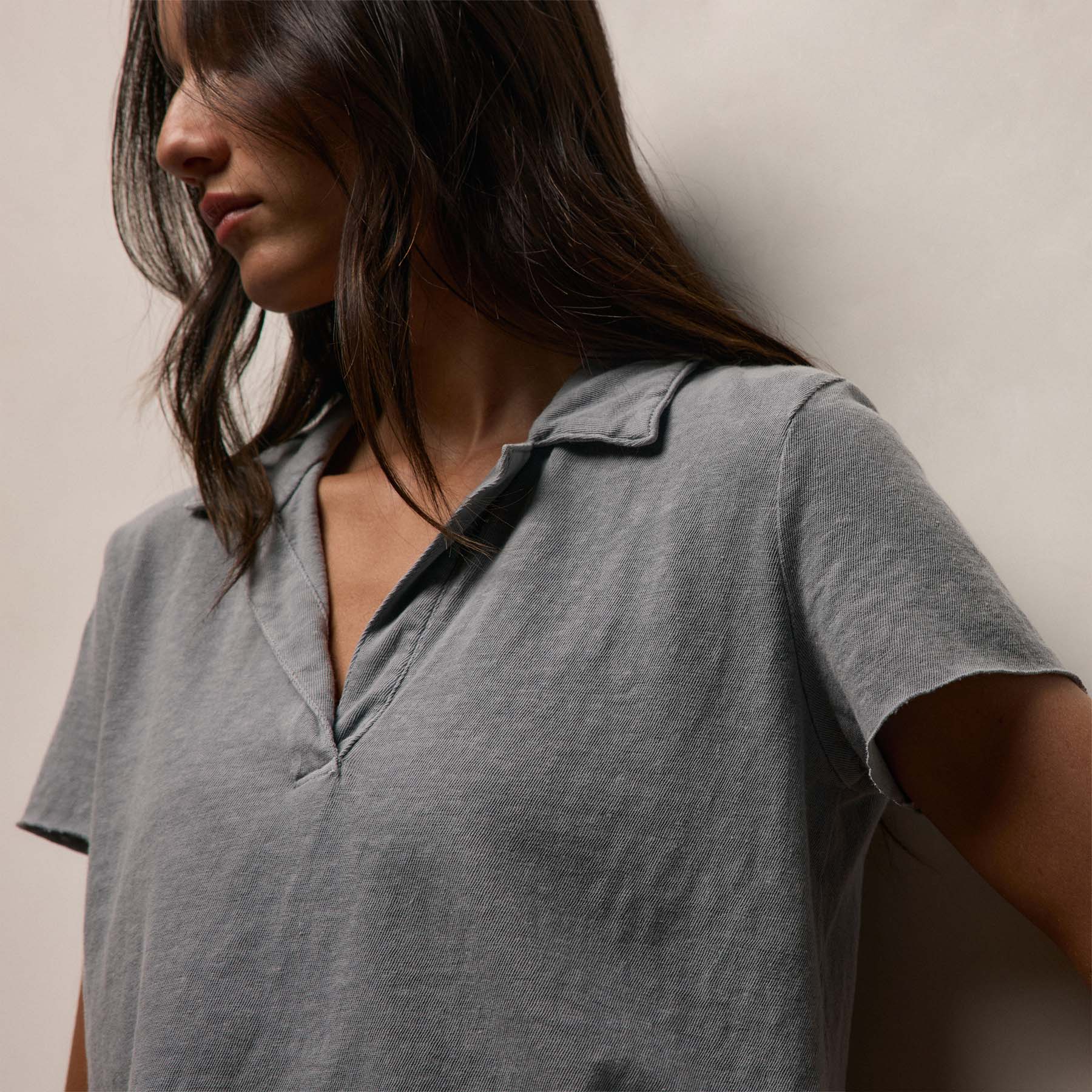 Slub Jersey Open Polo - Ore Pigment