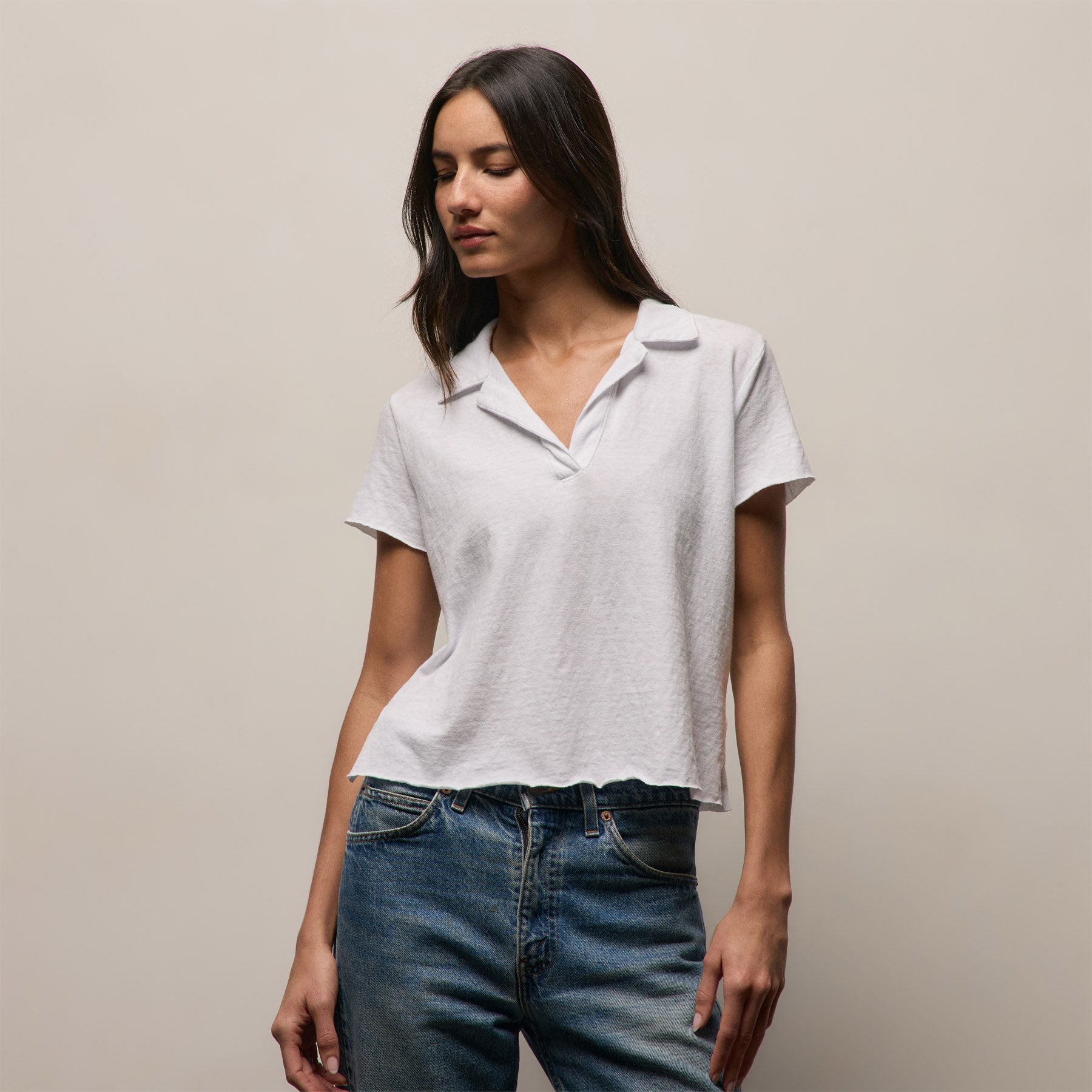 Slub Jersey Open Polo - White