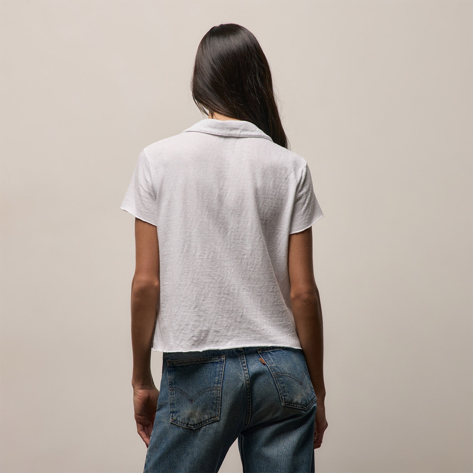 Slub Jersey Open Polo - White