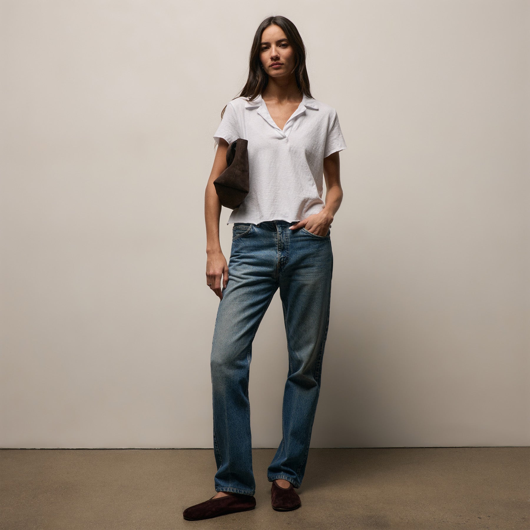 Slub Jersey Open Polo - White