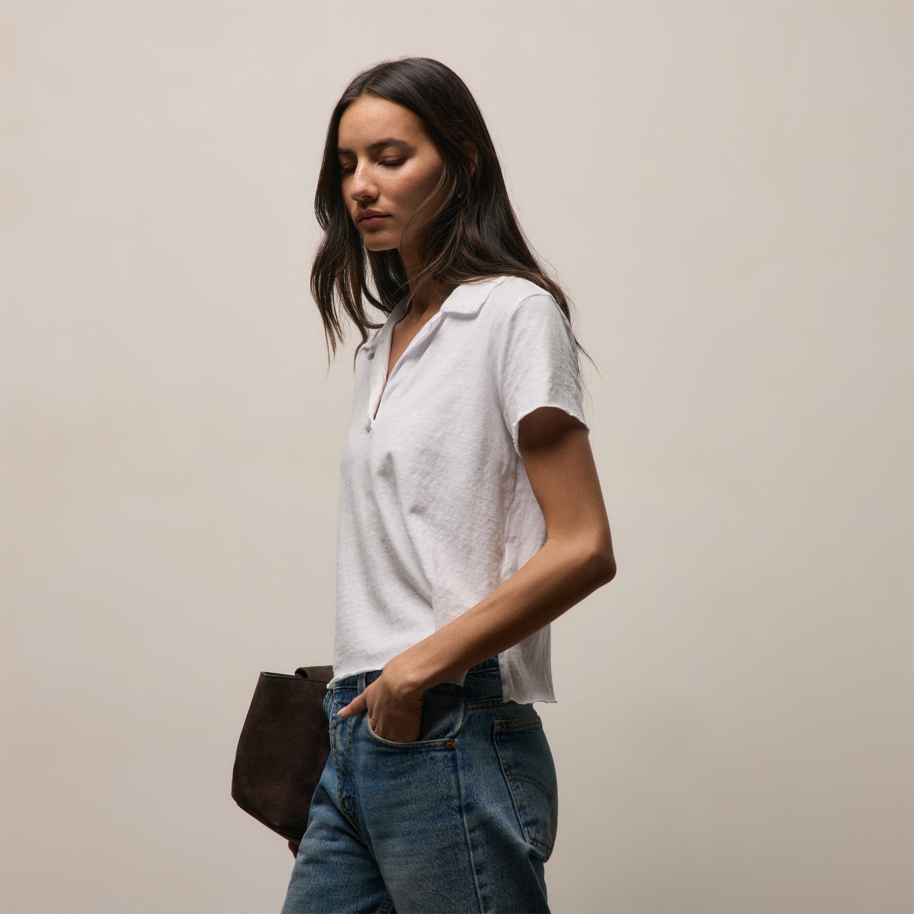 Slub Jersey Open Polo - White