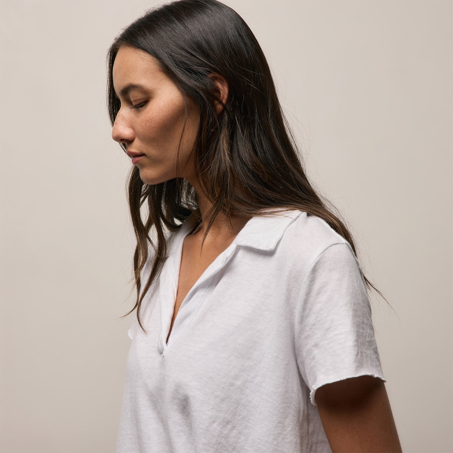 Slub Jersey Open Polo - White