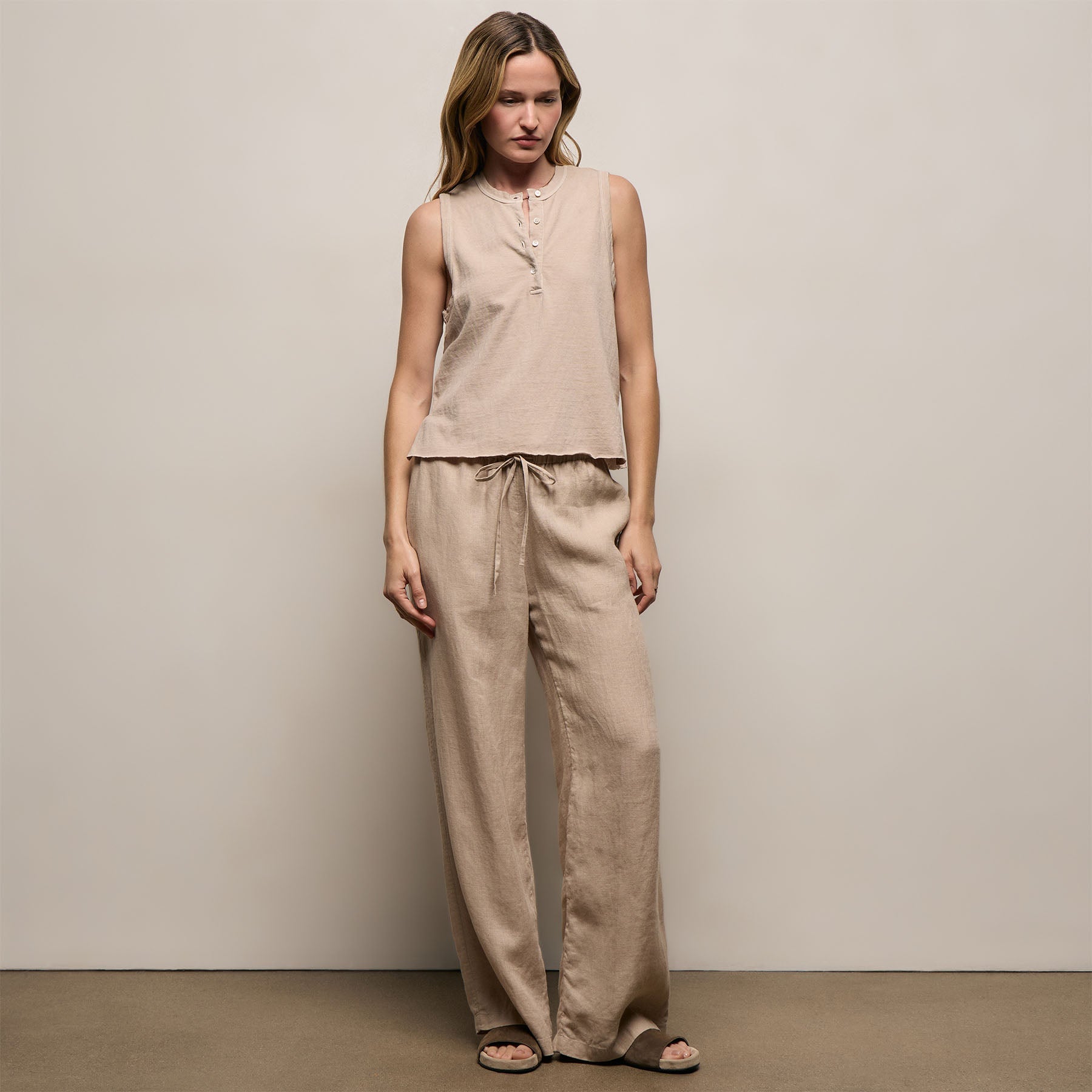 Slub Jersey Henley Tank - Stone Pigment