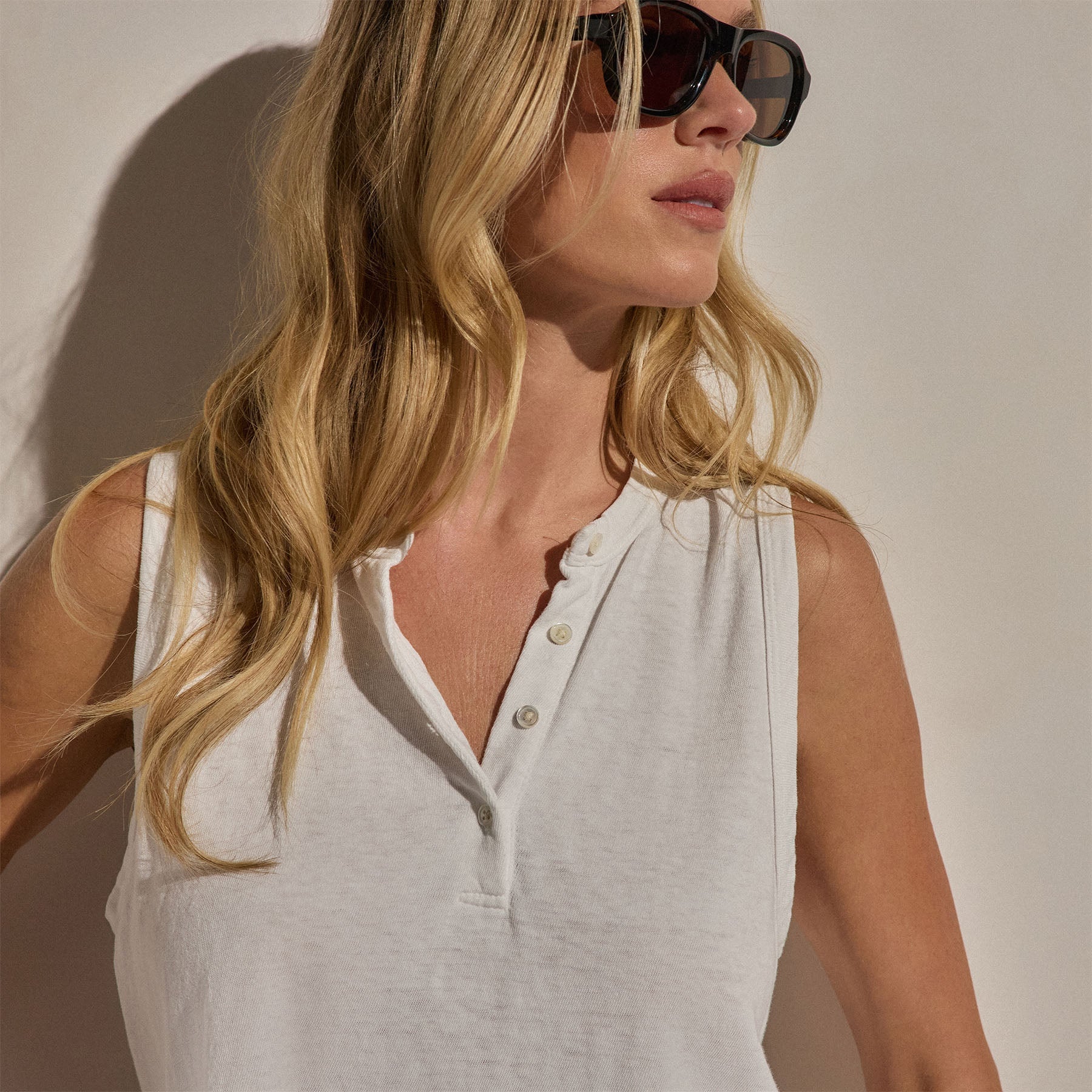 Slub Jersey Henley Tank - White