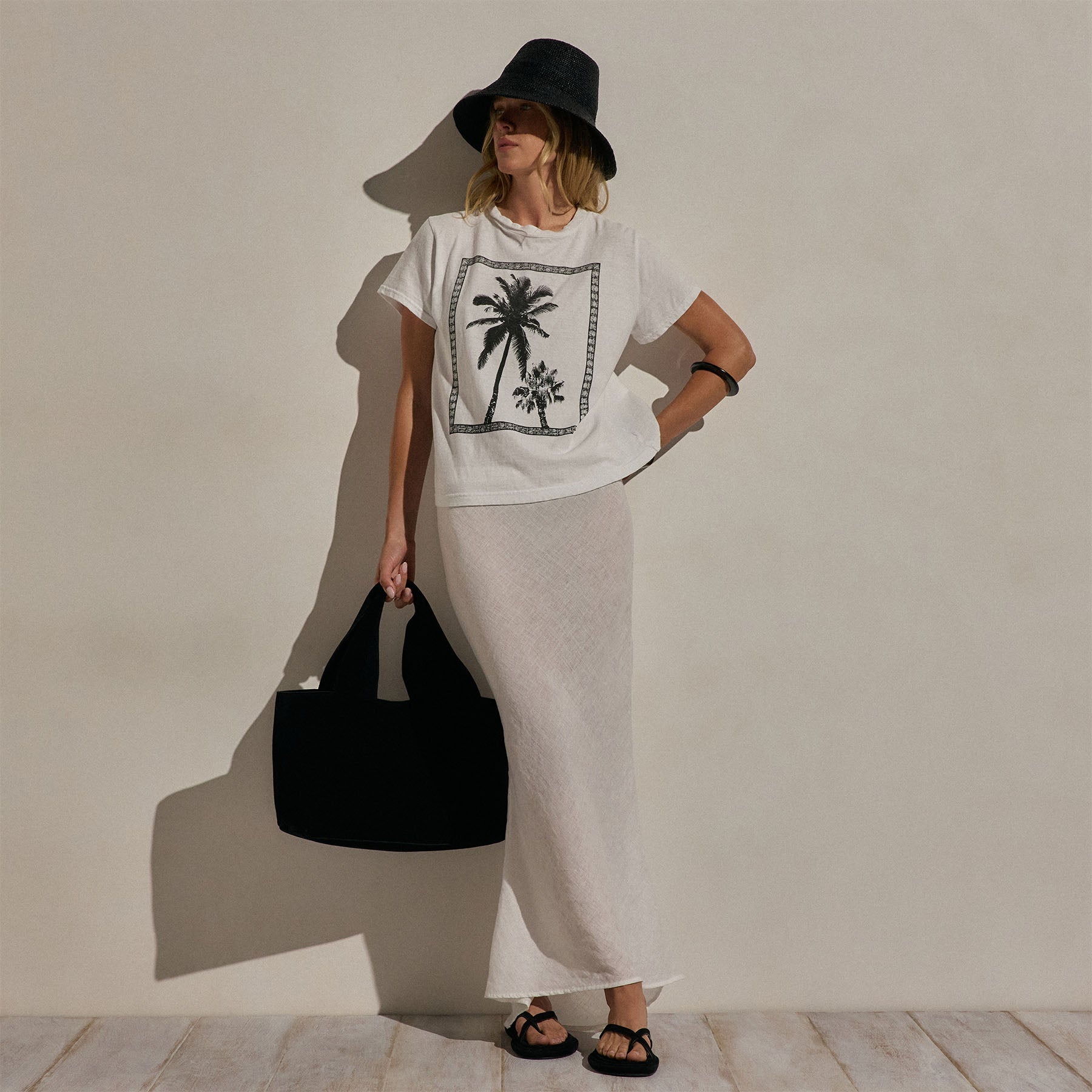 Slub Jersey Relaxed Graphic Tee - White/Black