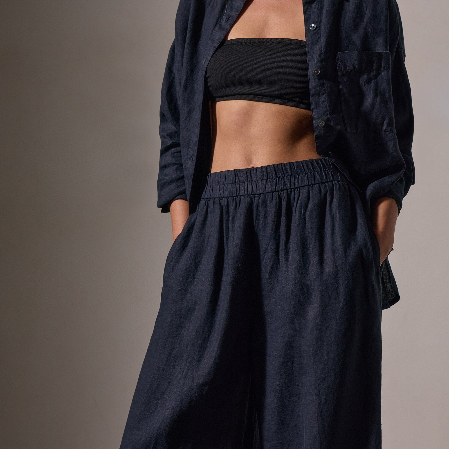 Lightweight Linen Wide Leg Pant - Classic Navy