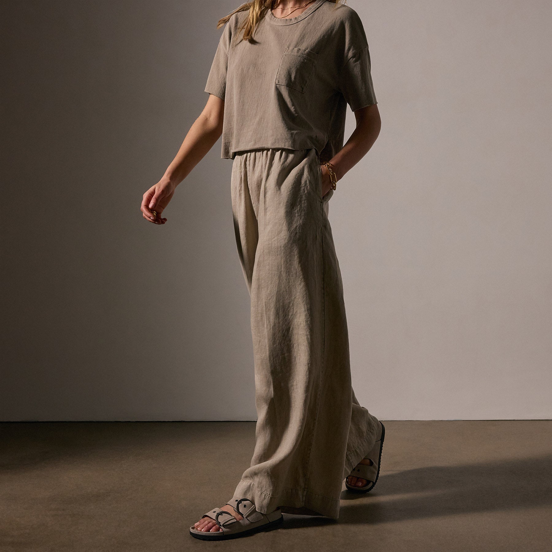 Lightweight Linen Wide Leg Pant - Overcast Pigment